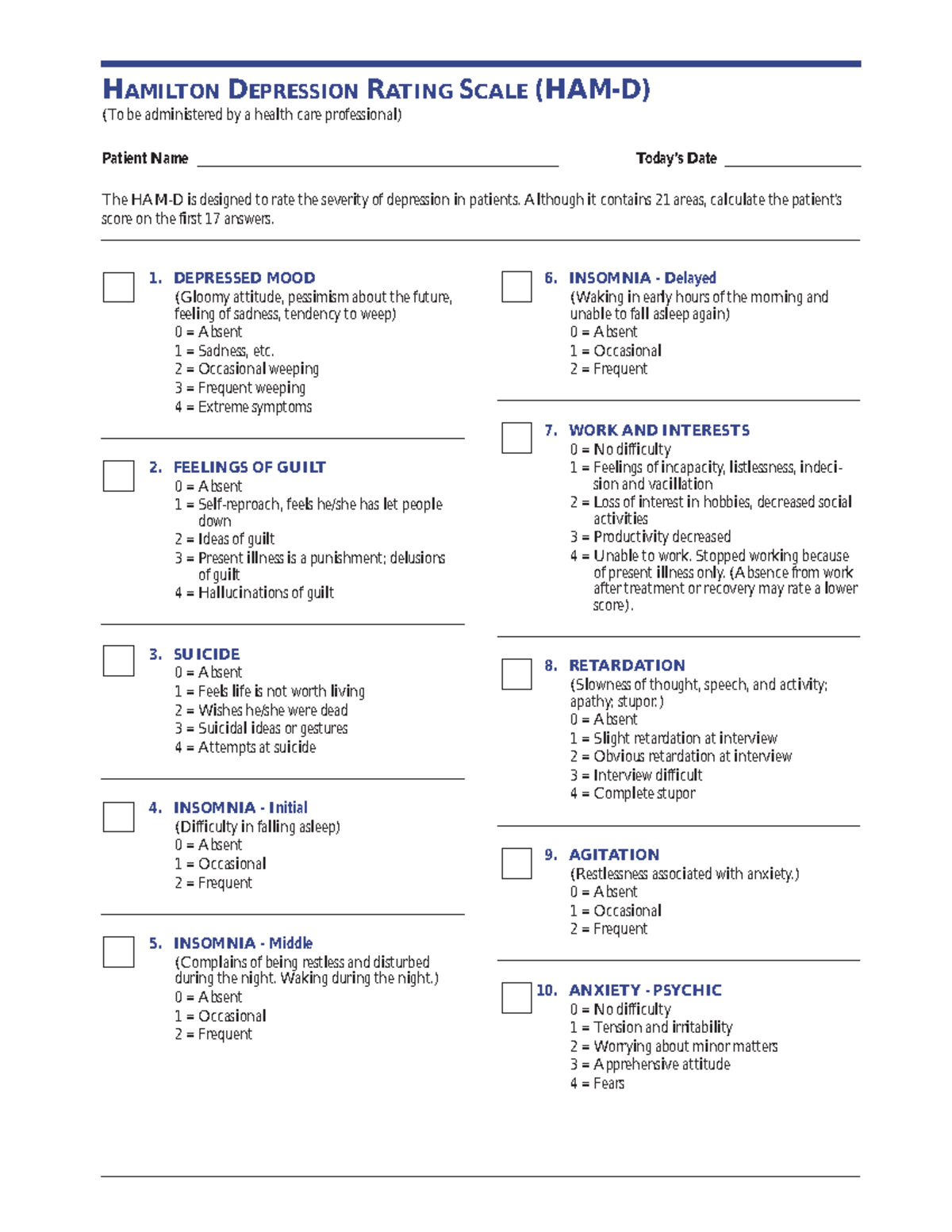 Hamilton depression rating scale (ham-d) - HAMILTON DEPRESSION RATING ...