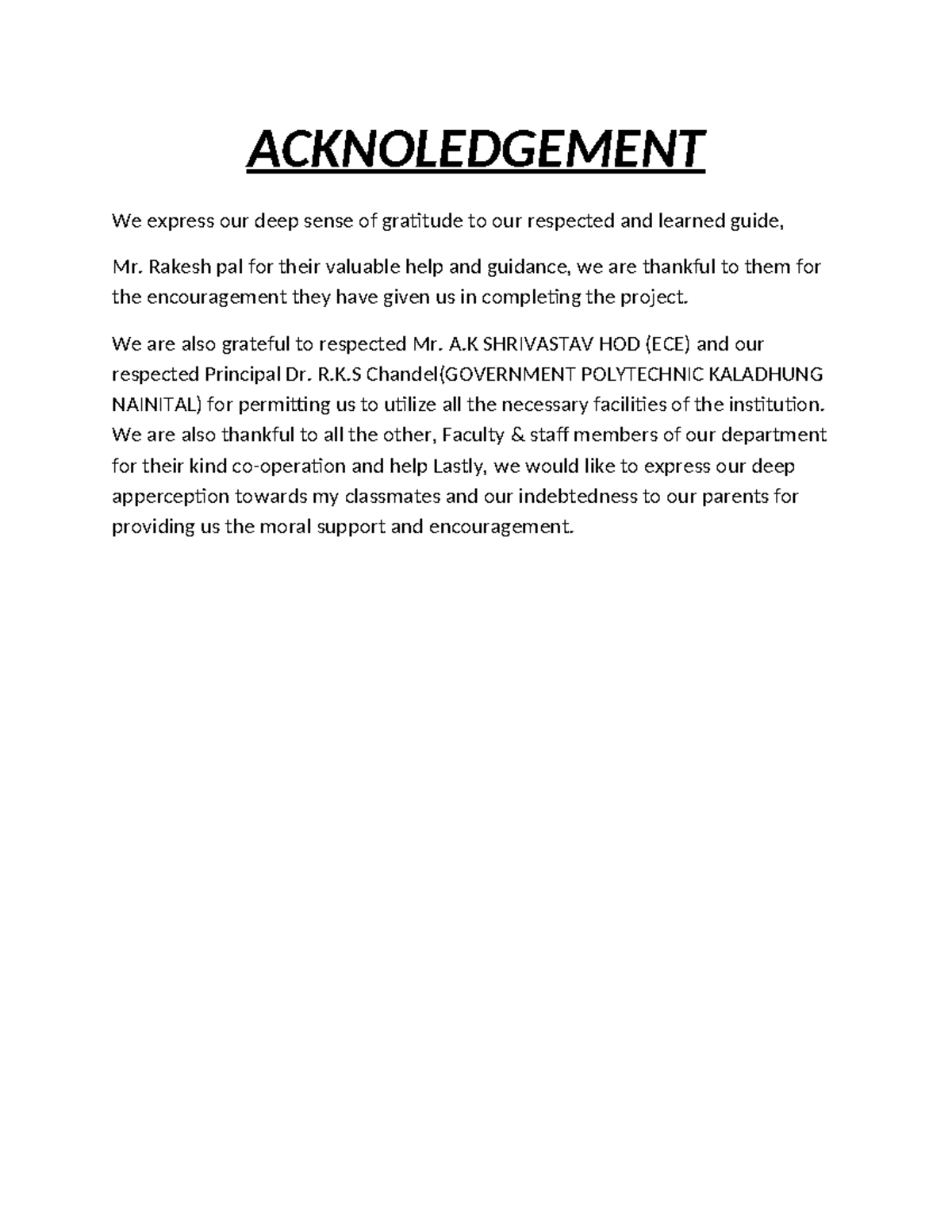 Acknoledgement.major project - ACKNOLEDGEMENT We express our deep sense ...