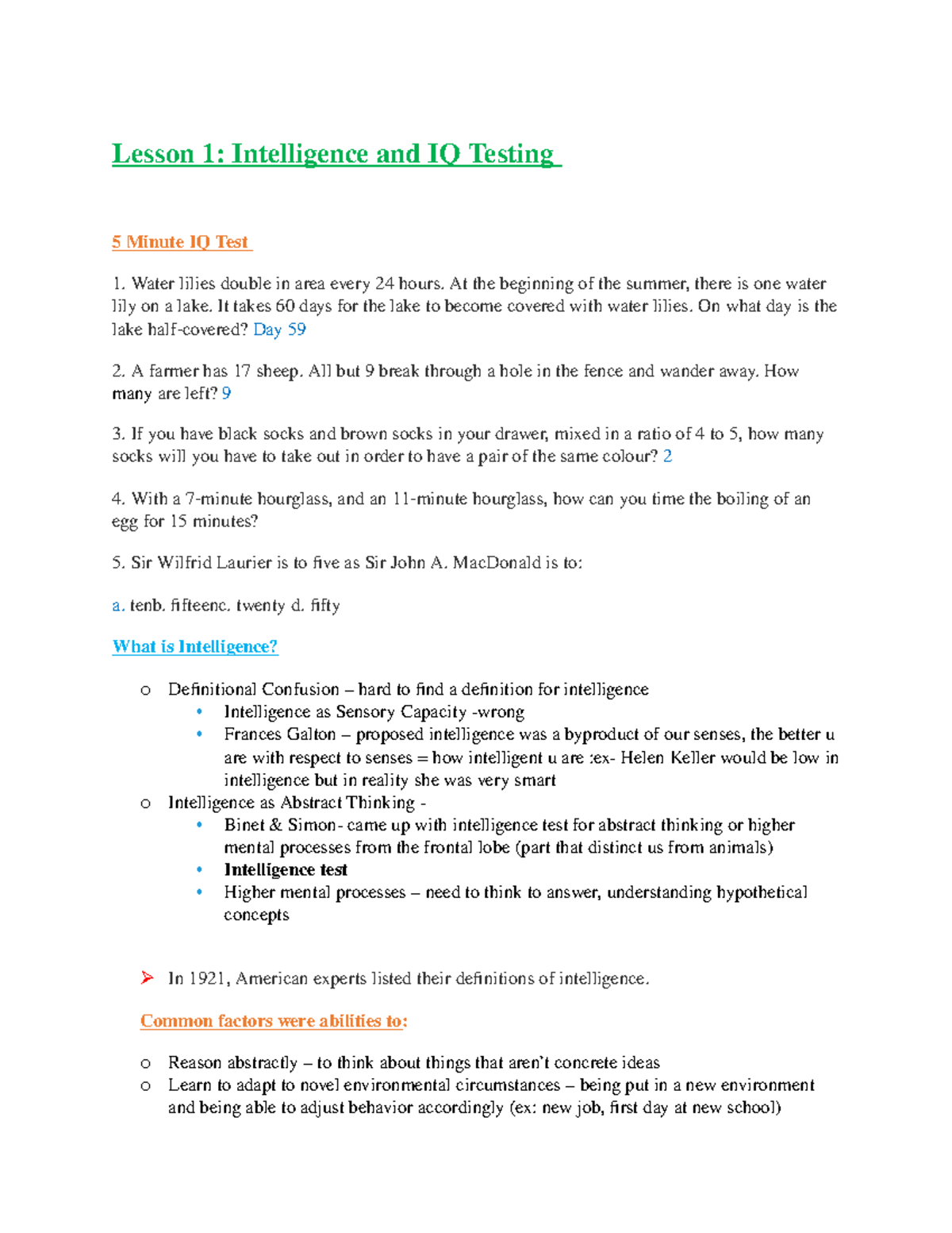 Introduction to psychology 2, lecture one notes - Lesson 1 ...