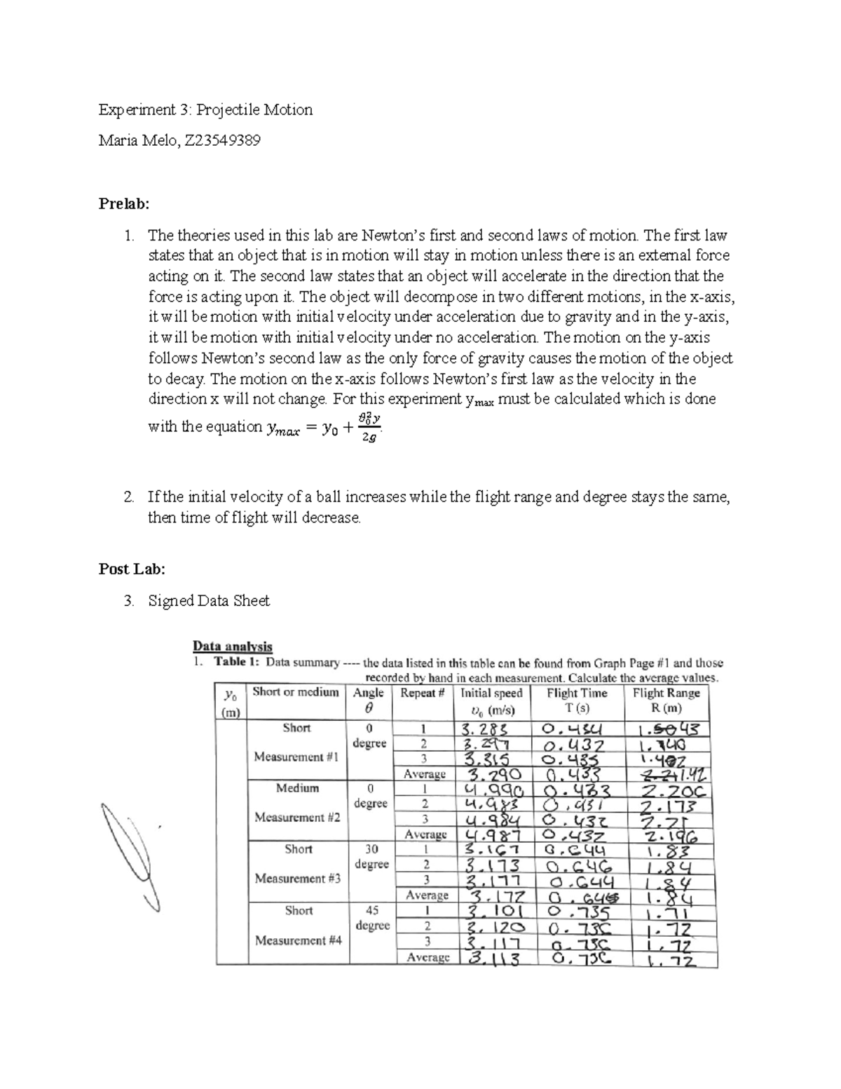 lab report physics matriculation semester 1 experiment 3