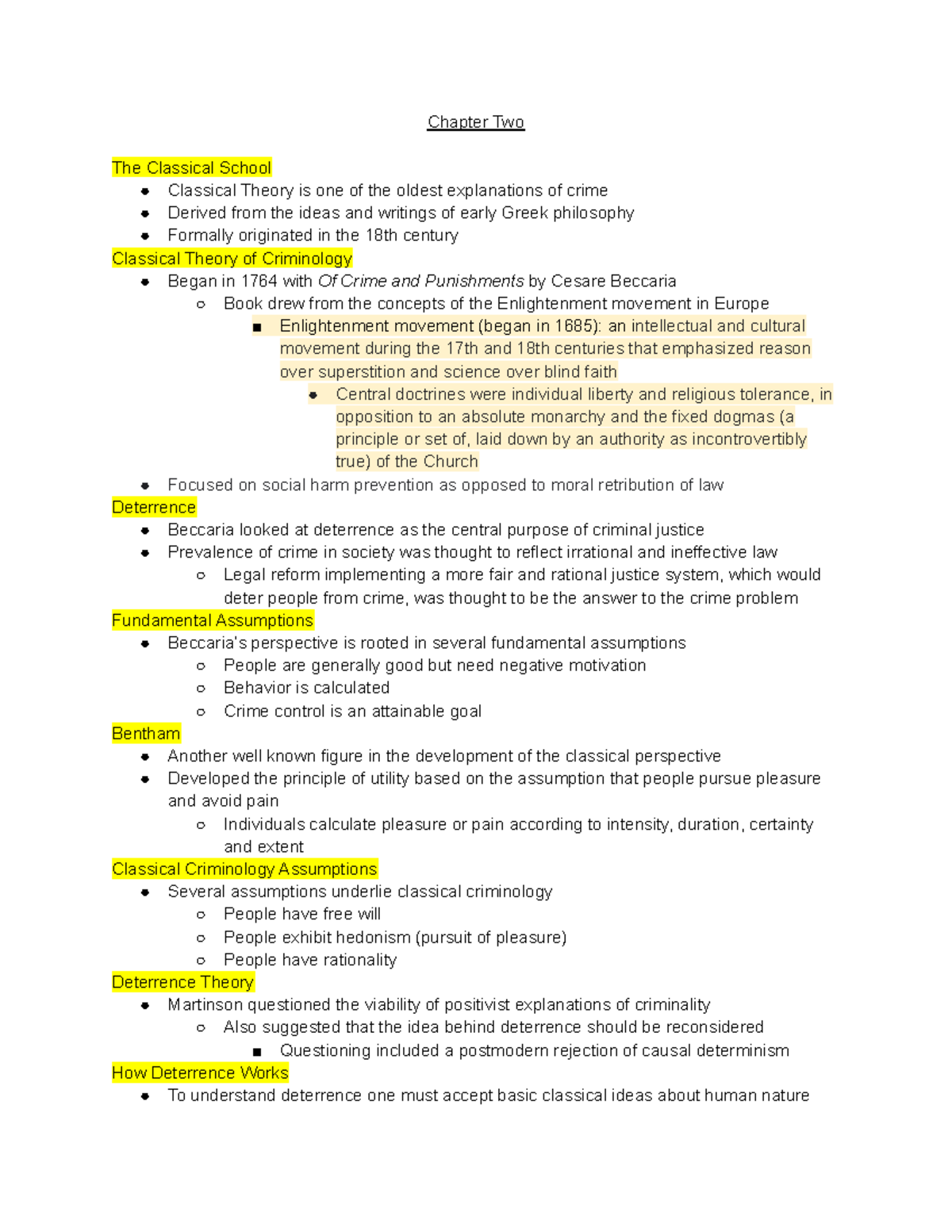 Criminological Theory Lec Notes Pt 4 - Chapter Two The Classical School ...