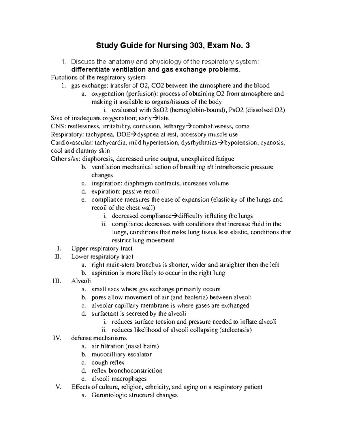 Study Guide for Nursing 303 - 3 1. Discuss the anatomy and physiology ...
