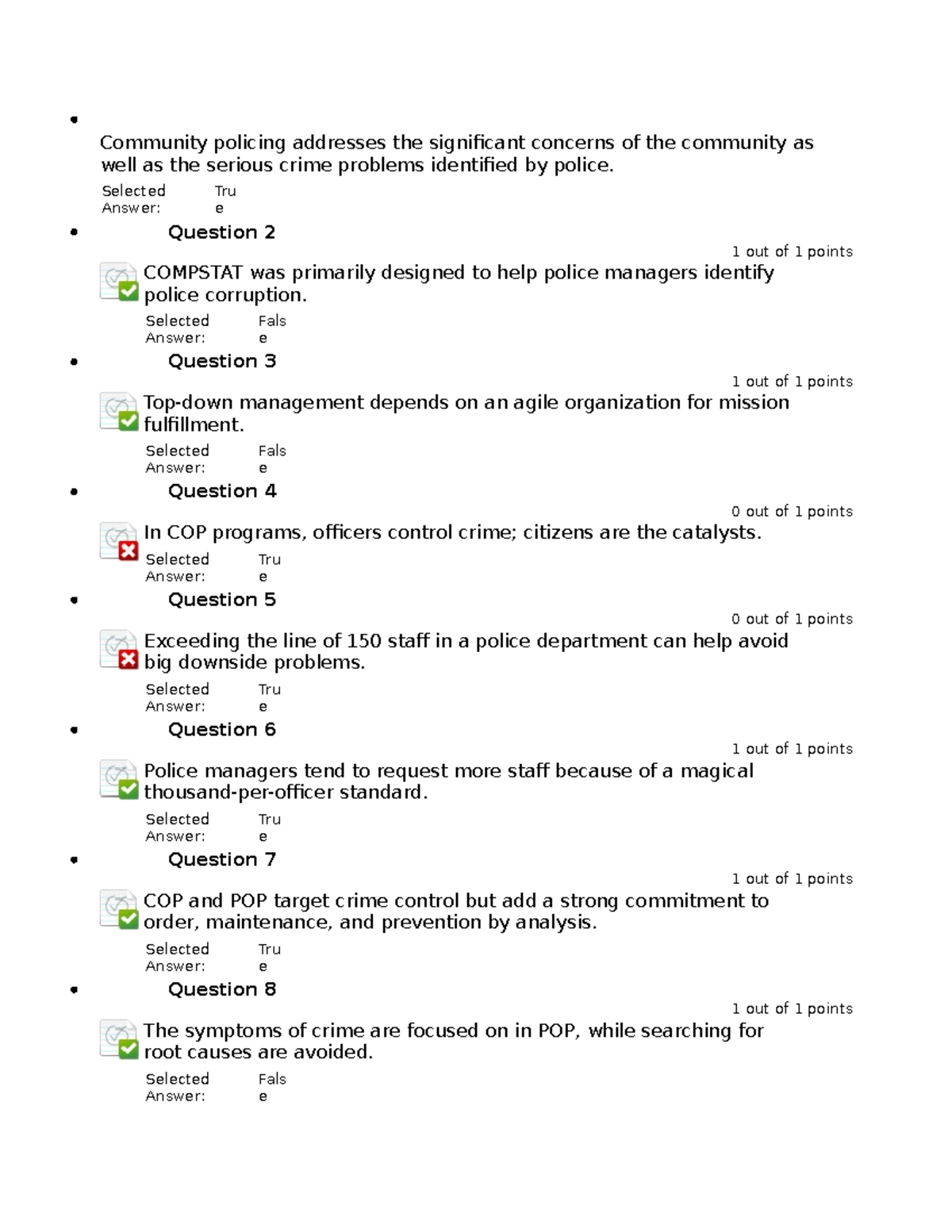 CJUS Quiz Cumlative.docx 2 - Community Policing Addresses The ...