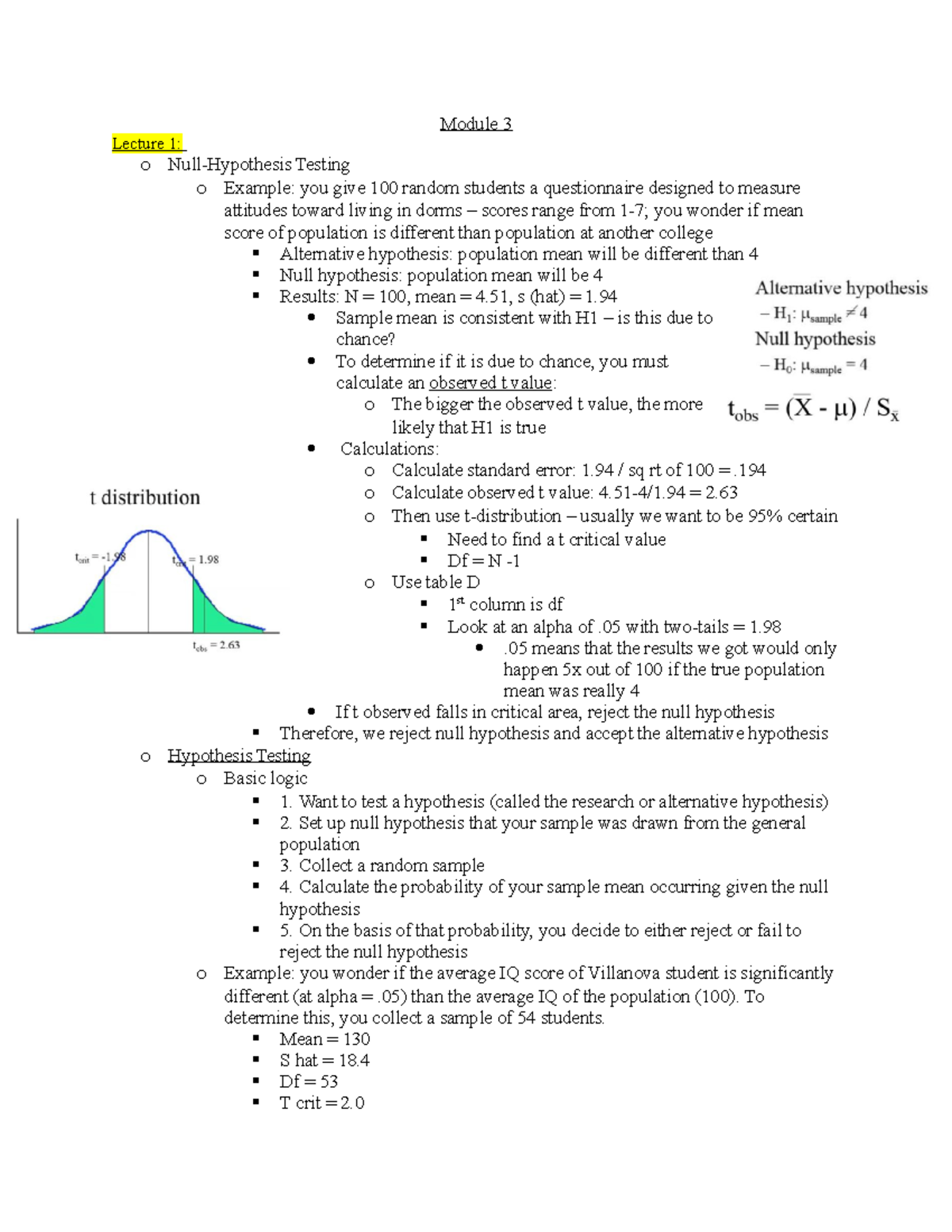Module 3 - Module 3 Lecture 1: o Null-Hypothesis Testing o Example: you ...