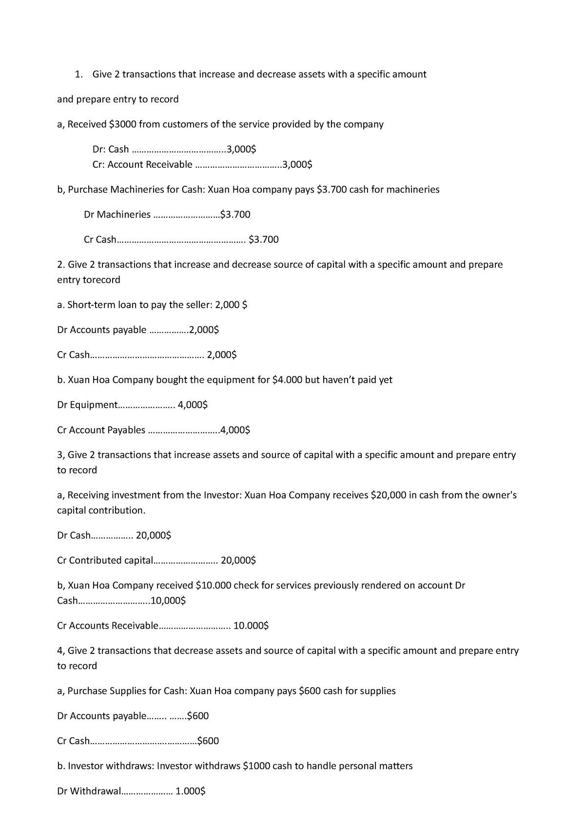 ACC101 Groupassignment Nhom5 - Give 2 Transactions That Increase And ...