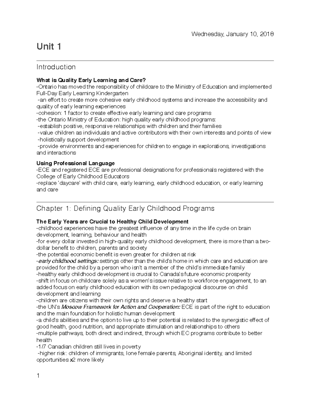 Unit 1 - Unit 1 Lecture + Chapter 1 notes - Wednesday, January 10, 2018 ...