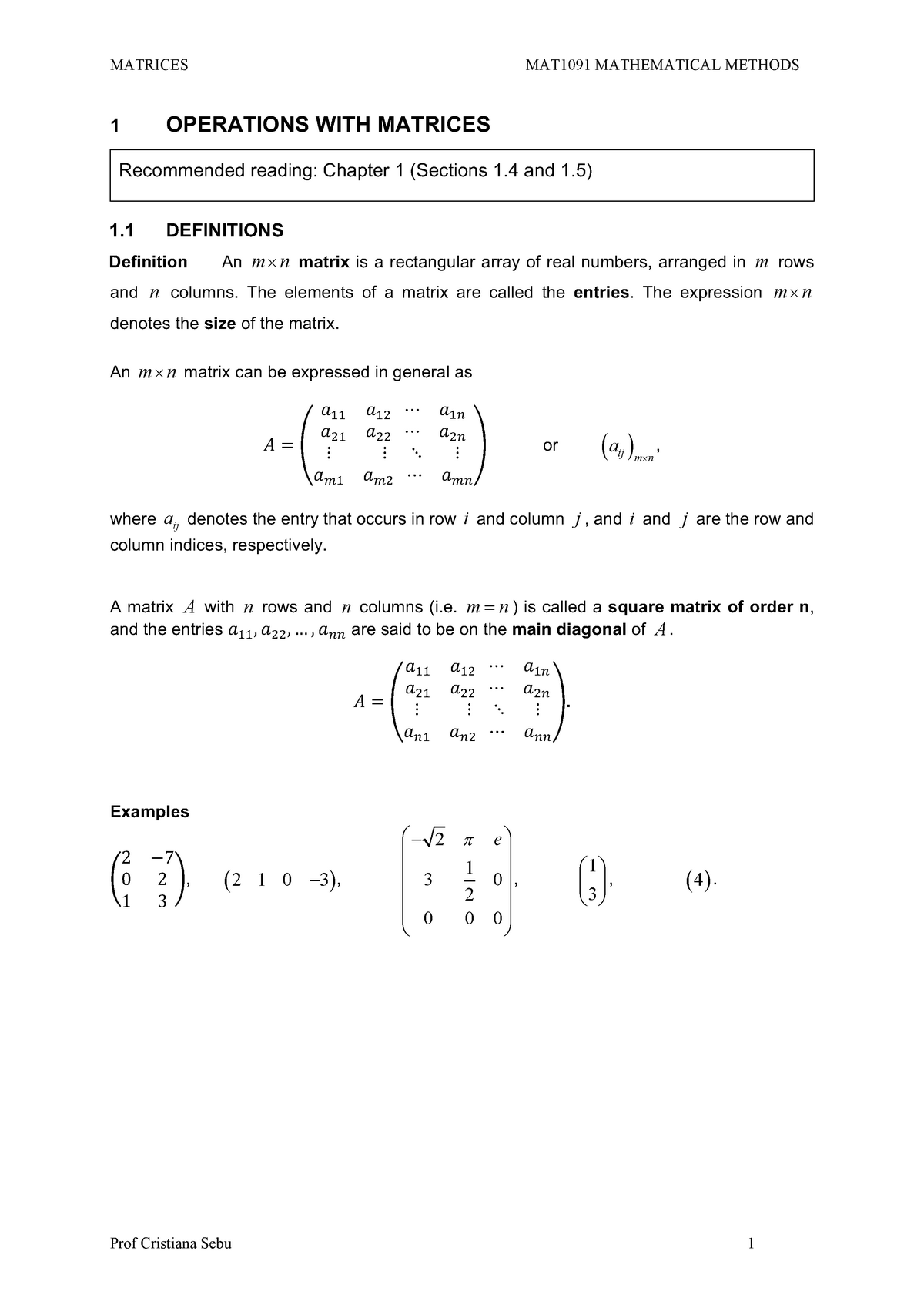 Matrices Lecture Notes Studocu