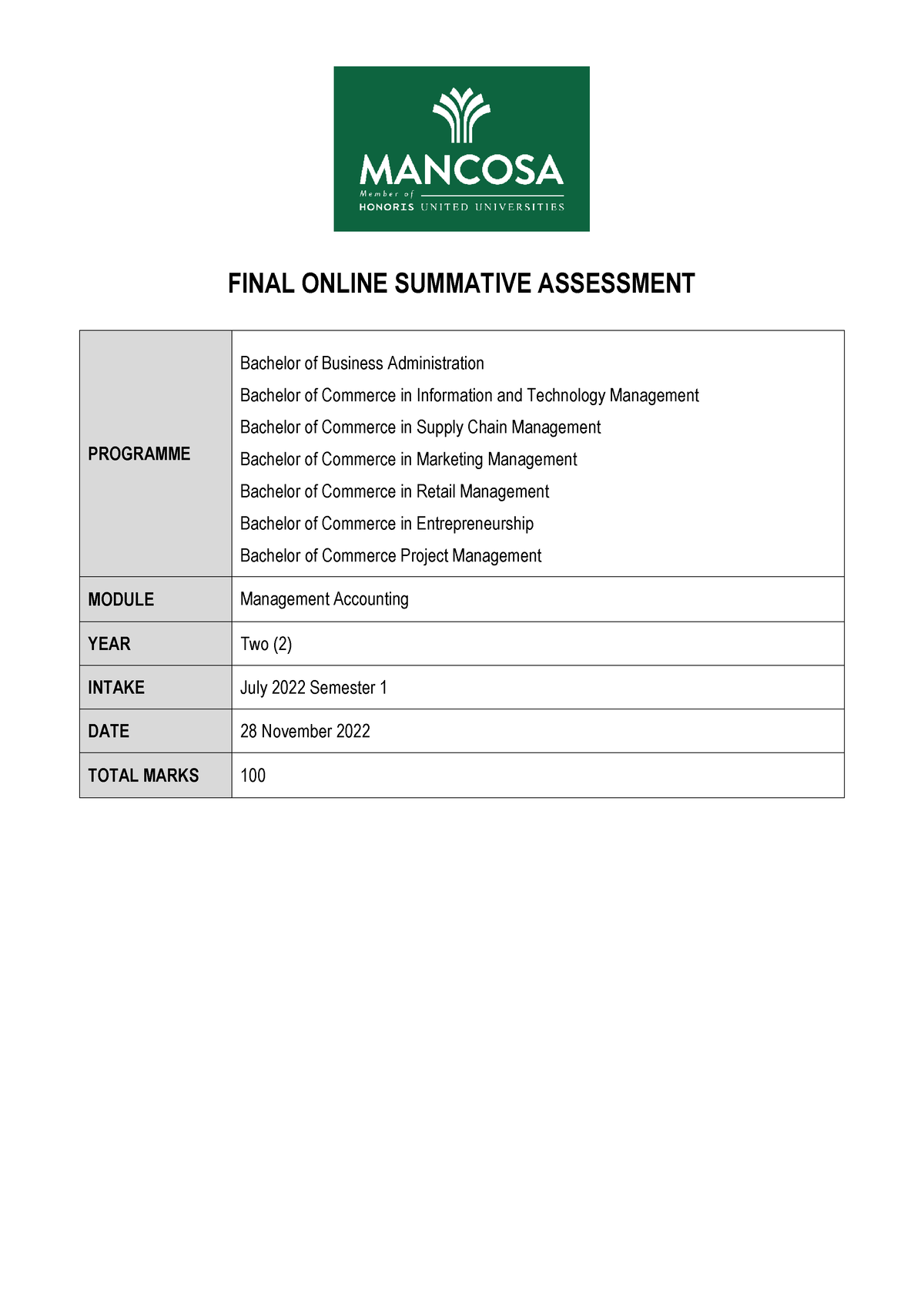 Management Accounting Final OSA - FINAL ONLINE SUMMATIVE ASSESSMENT ...