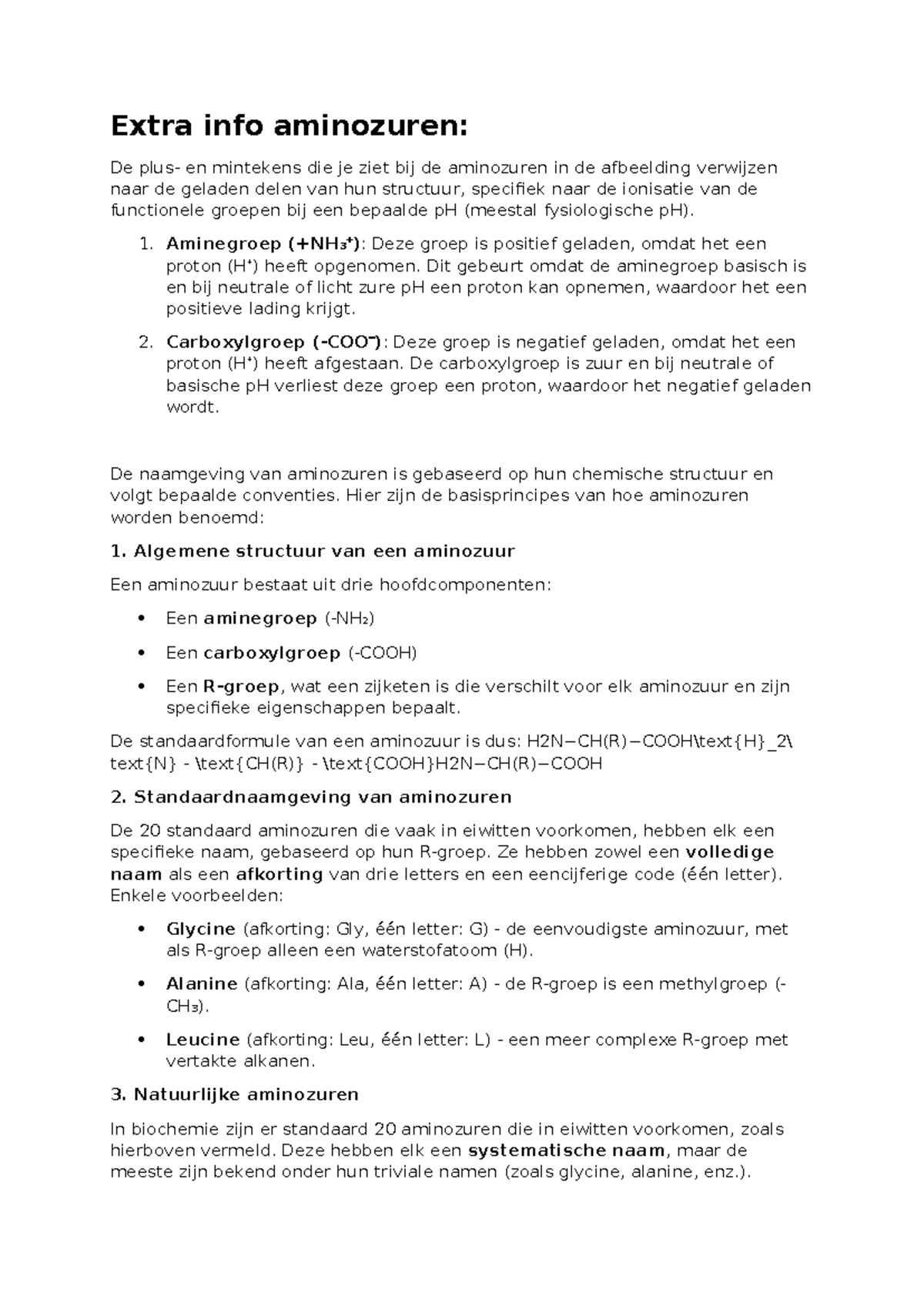 Extra info aminozuren en DNA - Extra info aminozuren: De plus- en ...