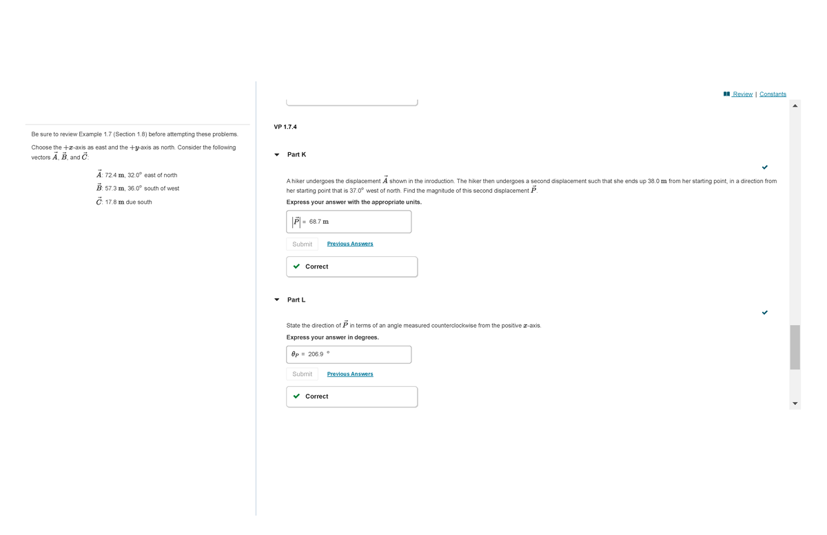 Mastering Physics Ch 01 HW - Key Variation Prob 1.7 6 - Be sure to ...
