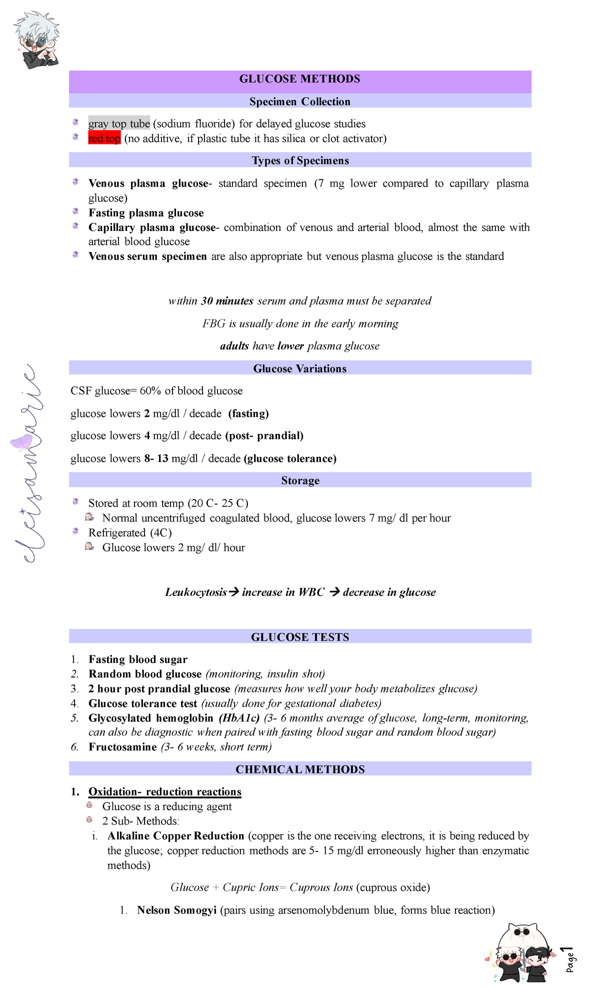 Clinical Chemistry Laboratory - 1 GLUCOSE METHODS Specimen Collection ...
