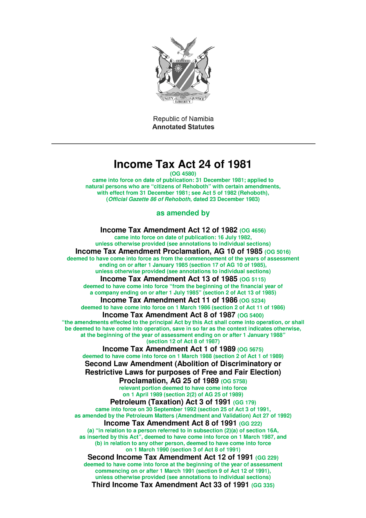 Income TAX (1981) - Income Tax Act 24 Of 1981 (annotated) - Income Tax ...