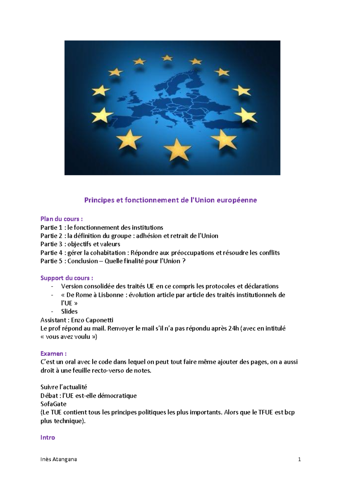 Synthèse - Principes et fonctionnement de l’Union Européenne ...