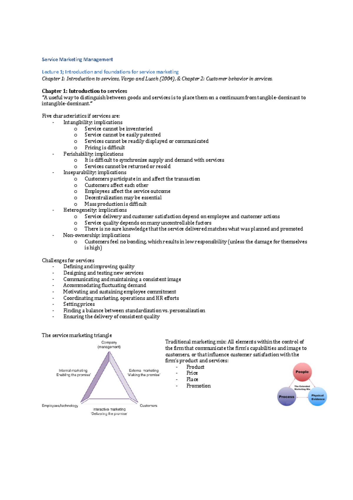 Lecture Notes Services Marketing Management, Lecture 1-7 - Service ...