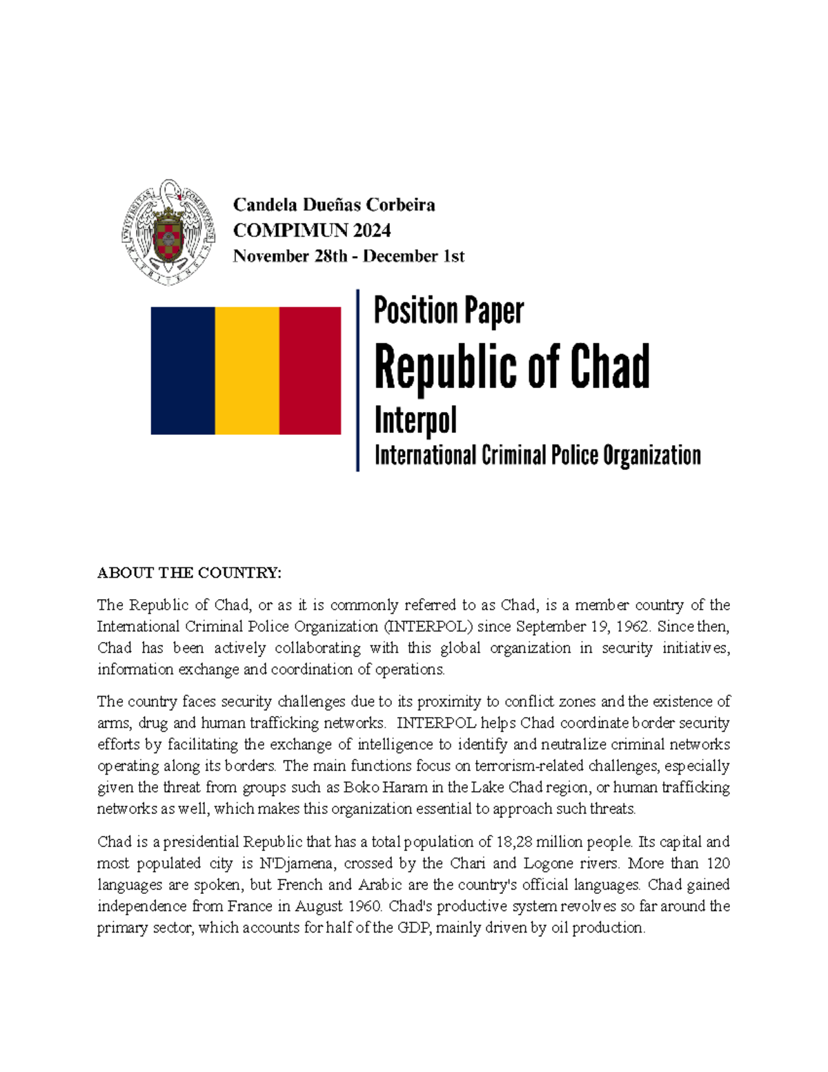 Position paper Chan - ABOUT THE COUNTRY: The Republic of Chad, or as it ...