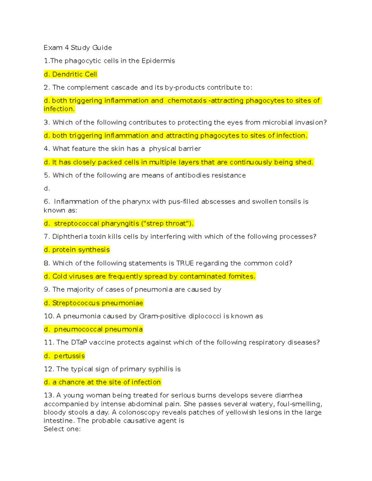 Exam 4 Sutdy Guide - Exam 4 Study Guide 1 Phagocytic Cells In The ...