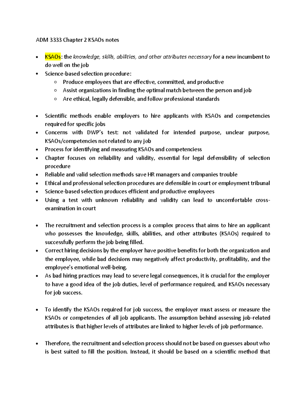 ADM 3333 Chapter 2 KSAOs notes - ADM 3333 Chapter 2 KSAOs notes • KSAOs ...