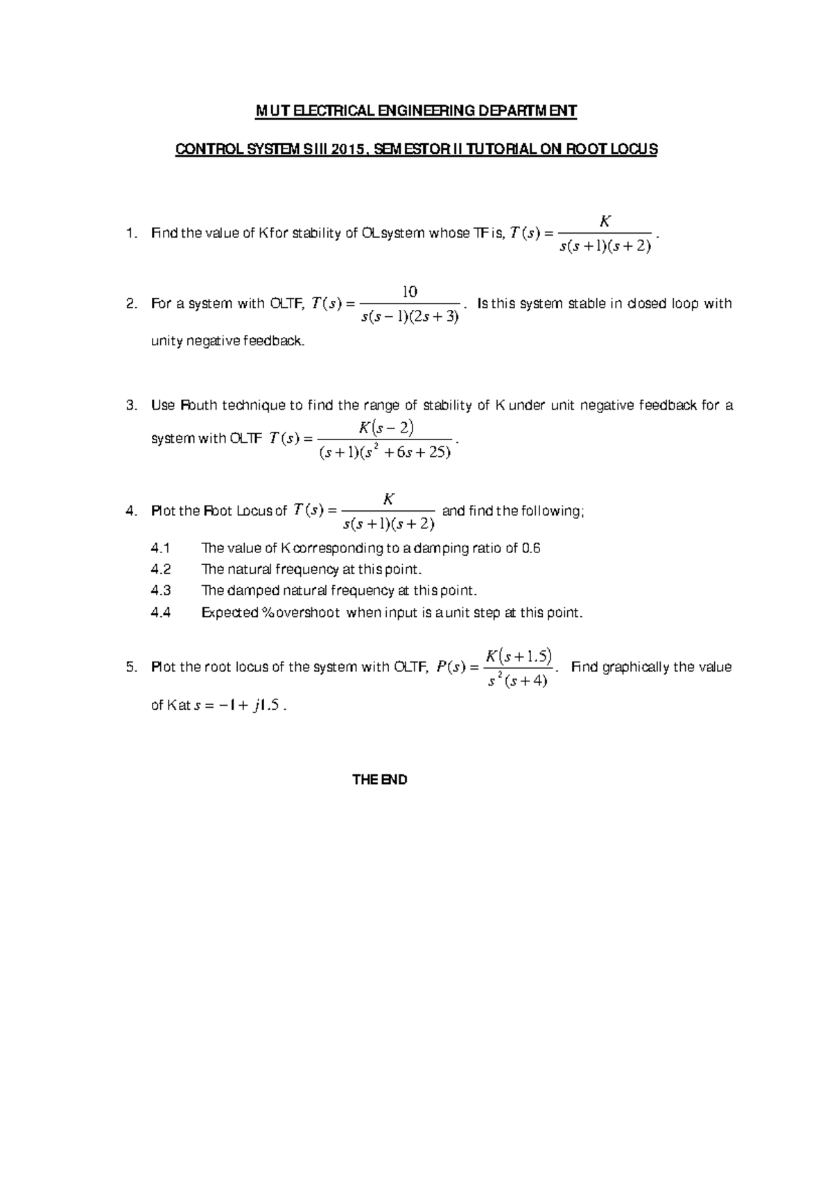Control Systems III Tutorial Root Locus - M UT ELECTRICAL ENGINEERING ...