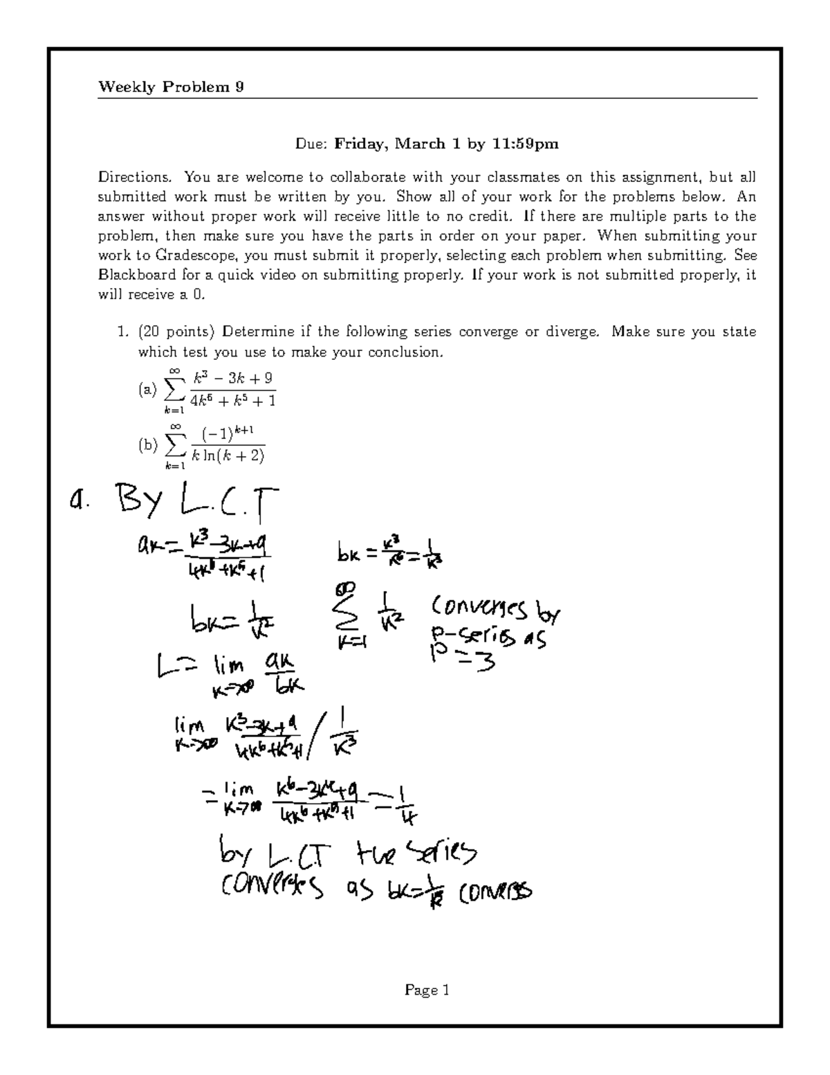 Wp9 - notes - Weekly Problem 9 Due: Friday, March 1 by 11:59pm ...