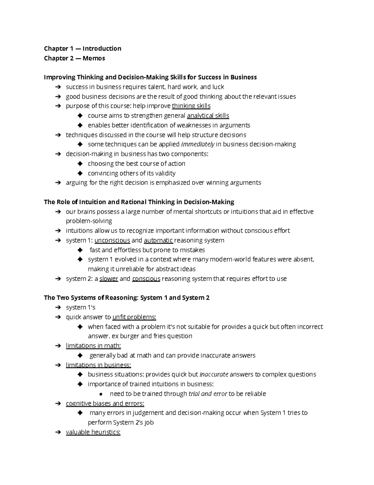 BUS 221 Notes from Readings - Chapter 1 — Introduction Chapter 2 ...