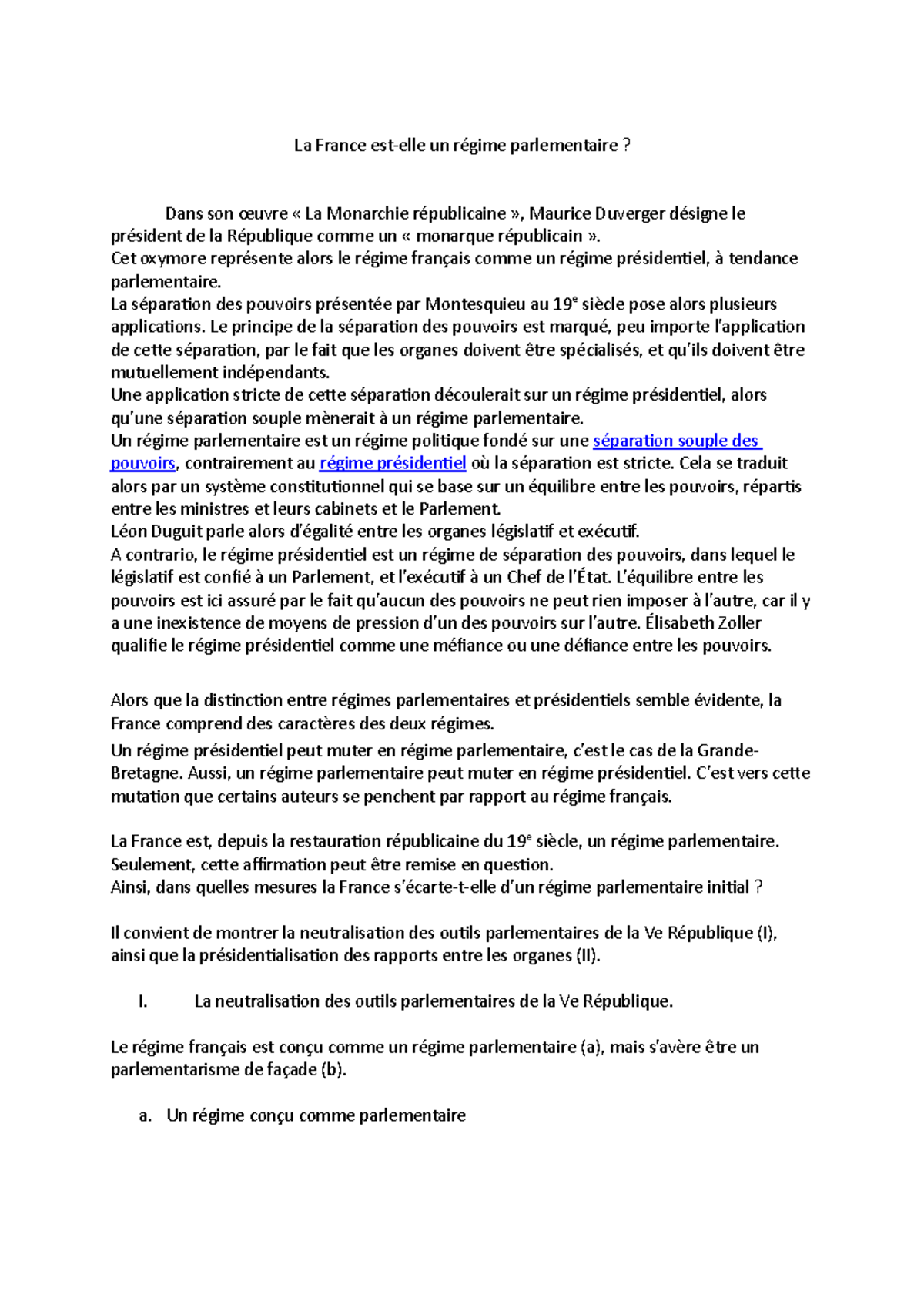 Régime Parlementaire Et Régime Présidentiel Dissertation Pdf La France est elle un régime parlementaire? - La France est-elle un régime  parlementaire? Dans son - Studocu