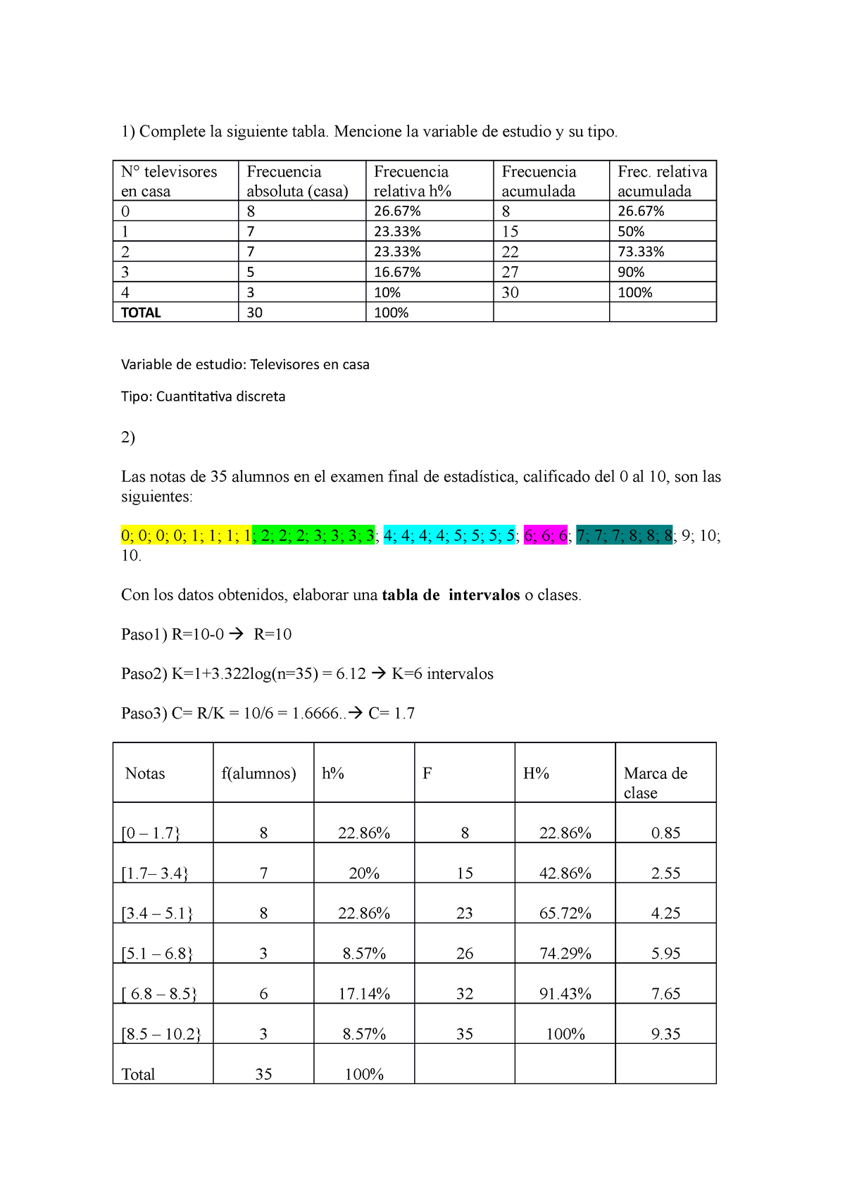 Ejercicio Refuerzo Complete La Siguiente Tabla Mencione La Variable 