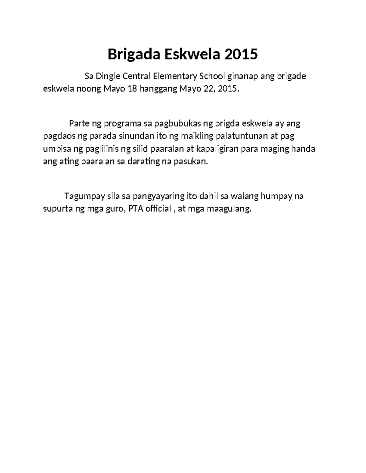 298526143 News Writing Filipino - Brigada Eskwela 2015 Sa Dingle ...