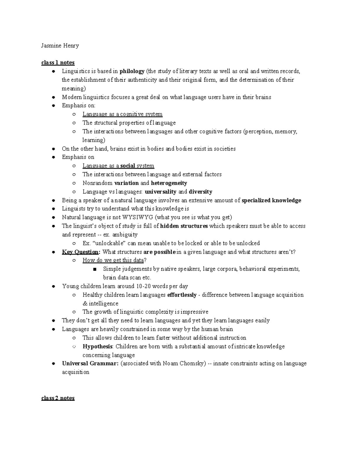 Ling 001 Midterm 2019 Guide - Jasmine Henry class 1 notes Linguistics ...