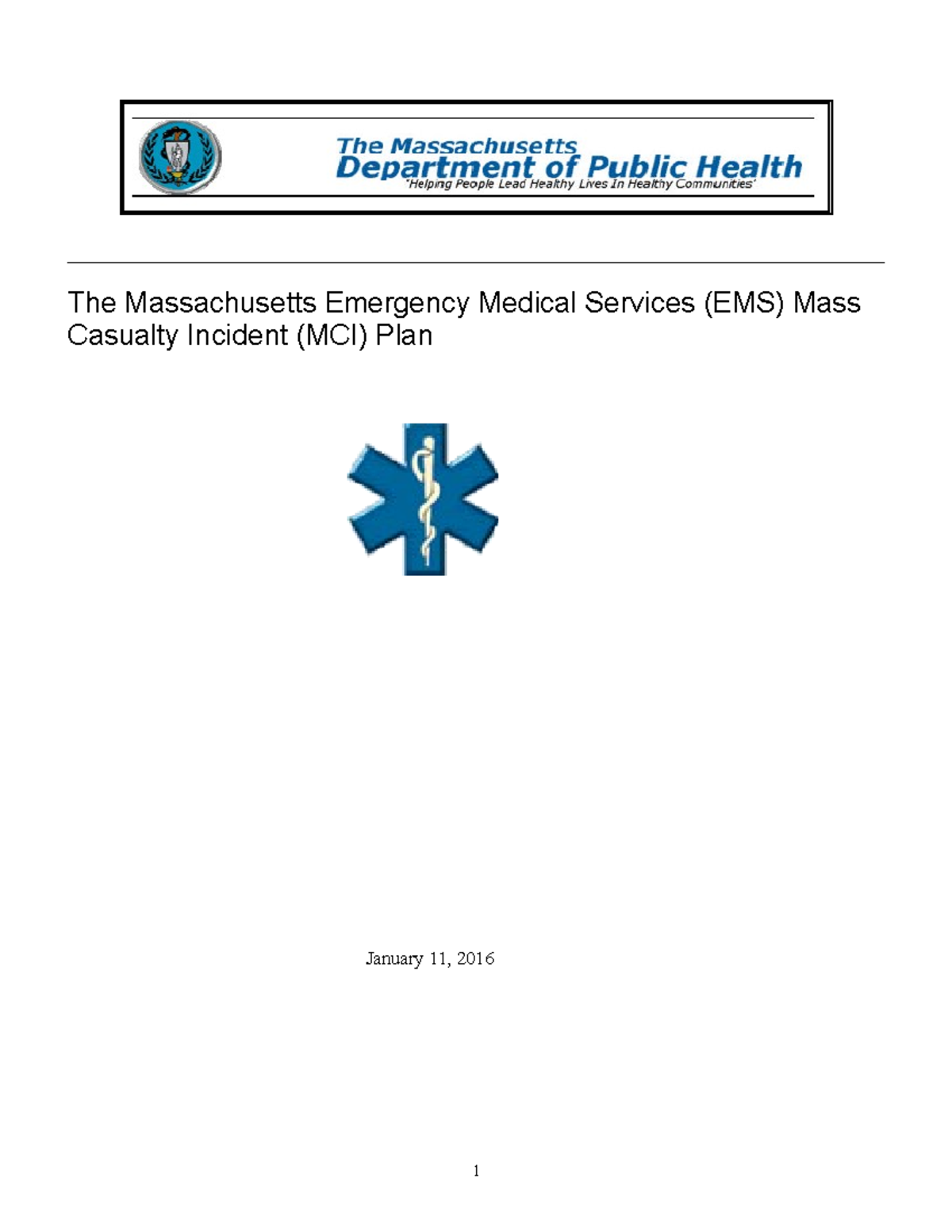 Ems mci plan test the massachusetts emergency medical services ems