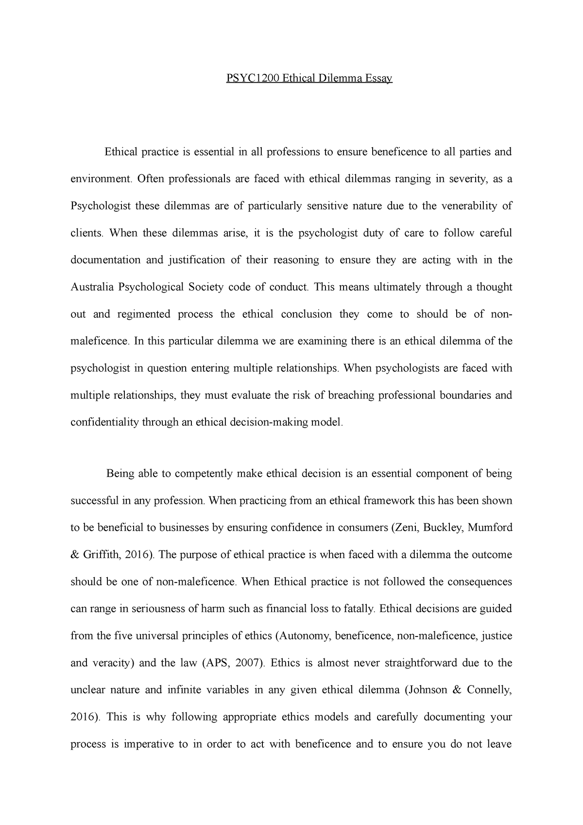 professional ethical dilemma essay