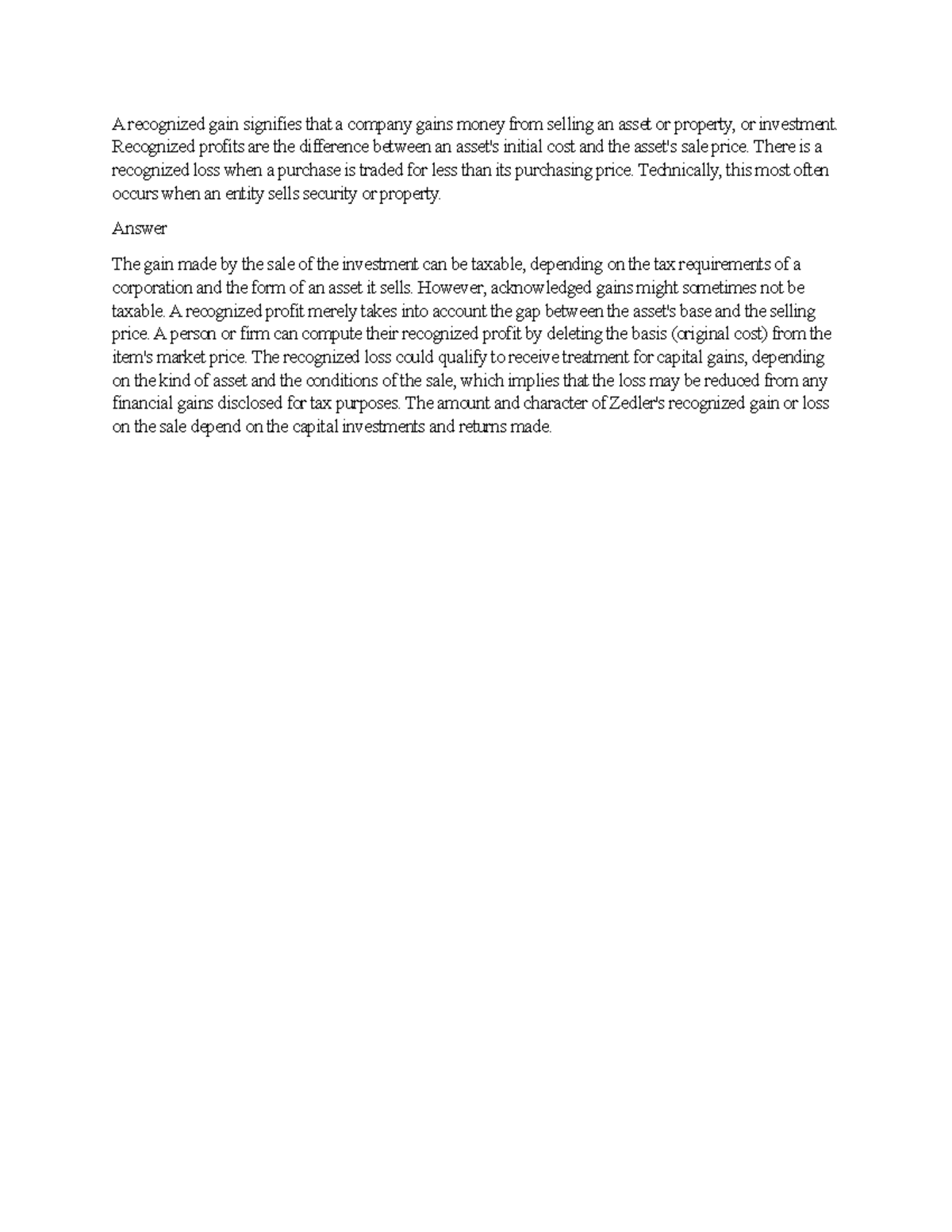 Recognized gains and loss BSc. Economics JKUAT Studocu