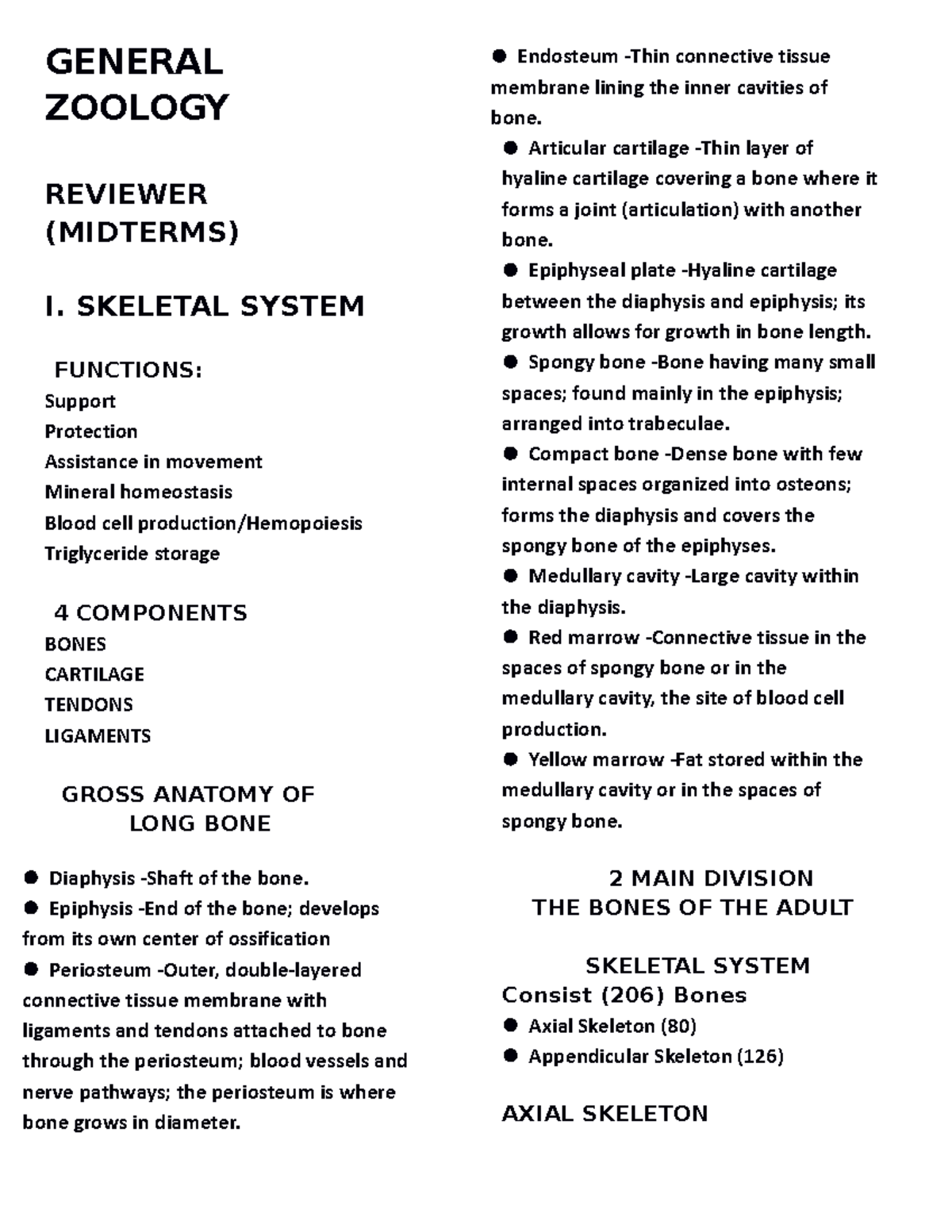 General Zoology Laboratory Notes GENERAL ZOOLOGY REVIEWER (MIDTERMS