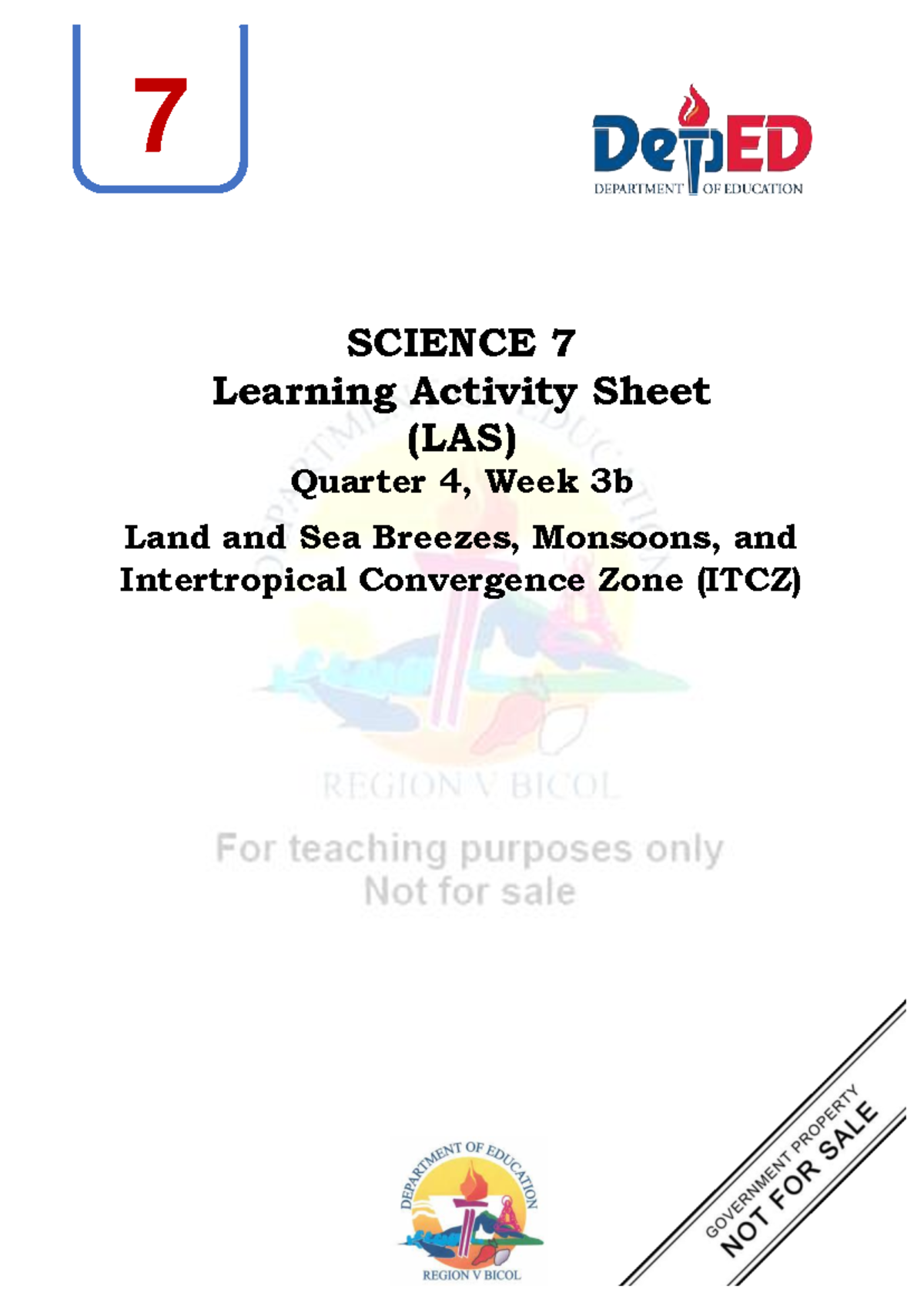 Science 7Q4L3 Learning Activity Sheet SCIENCE 7 Learning Activity