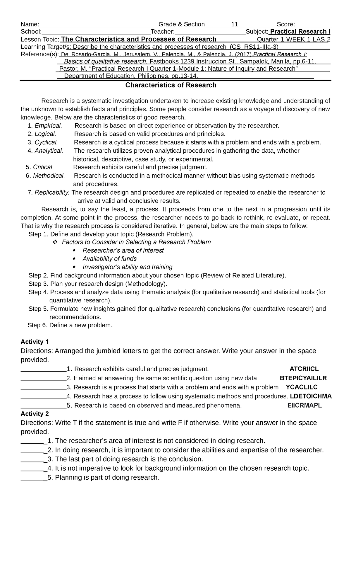 practical research 1 qualitative research grade 11