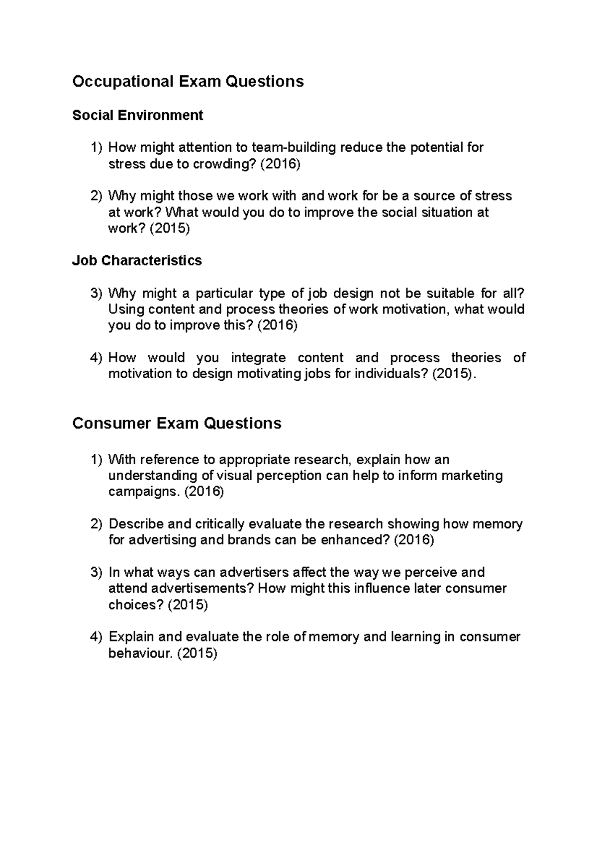 Exam May 2017, questions - Occupational Exam Questions Social ...