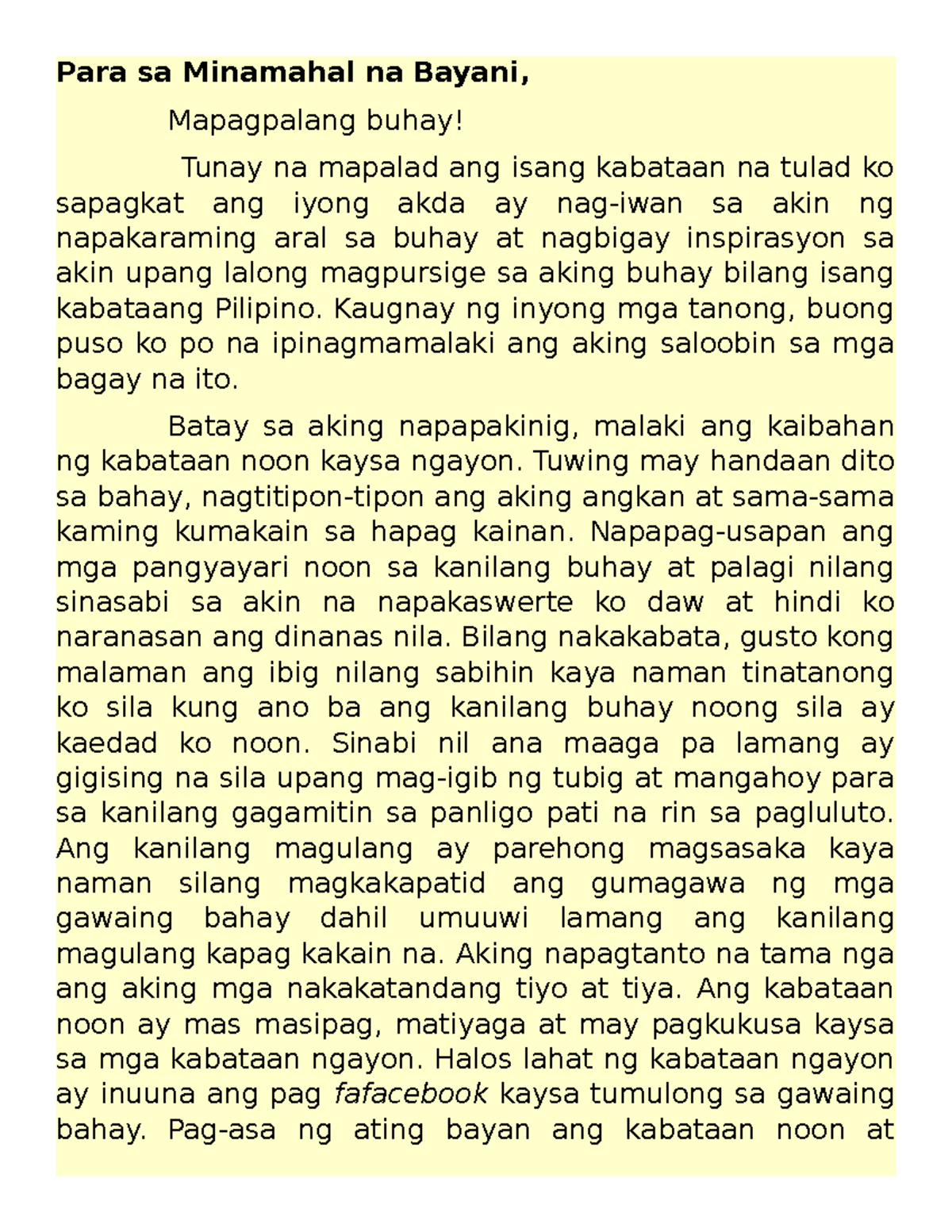 Eme Liham Para Sa Minamahal Na Bayani Mapagpalang Buhay Tunay Na