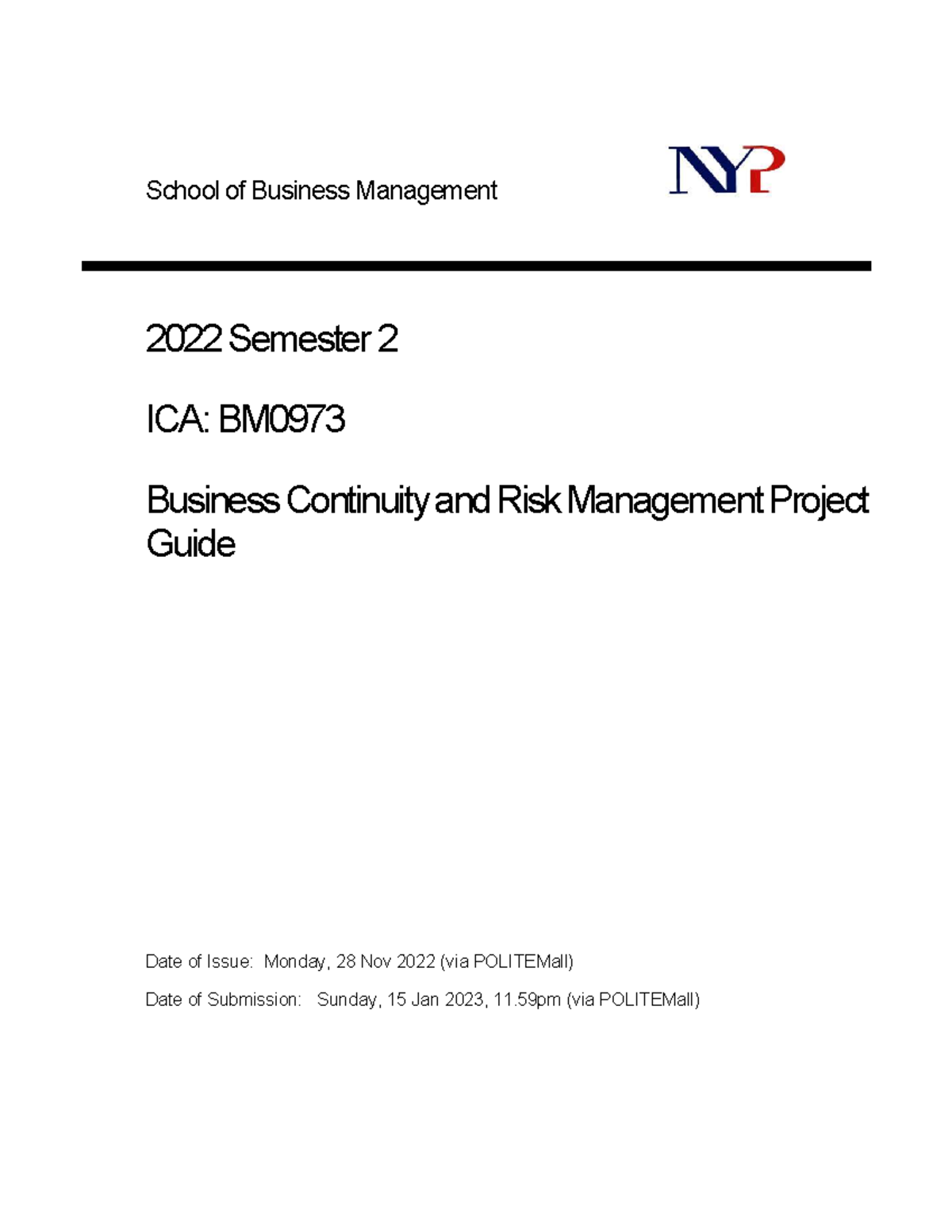 BM0973 S2 2022 ICA2 Individual Report Student - 2022 Semester 2 ICA: BM ...