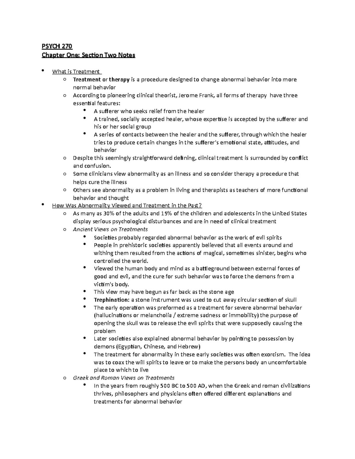 PSYCH 270 Chapter One Section Two Notes - o Some clinicians view ...