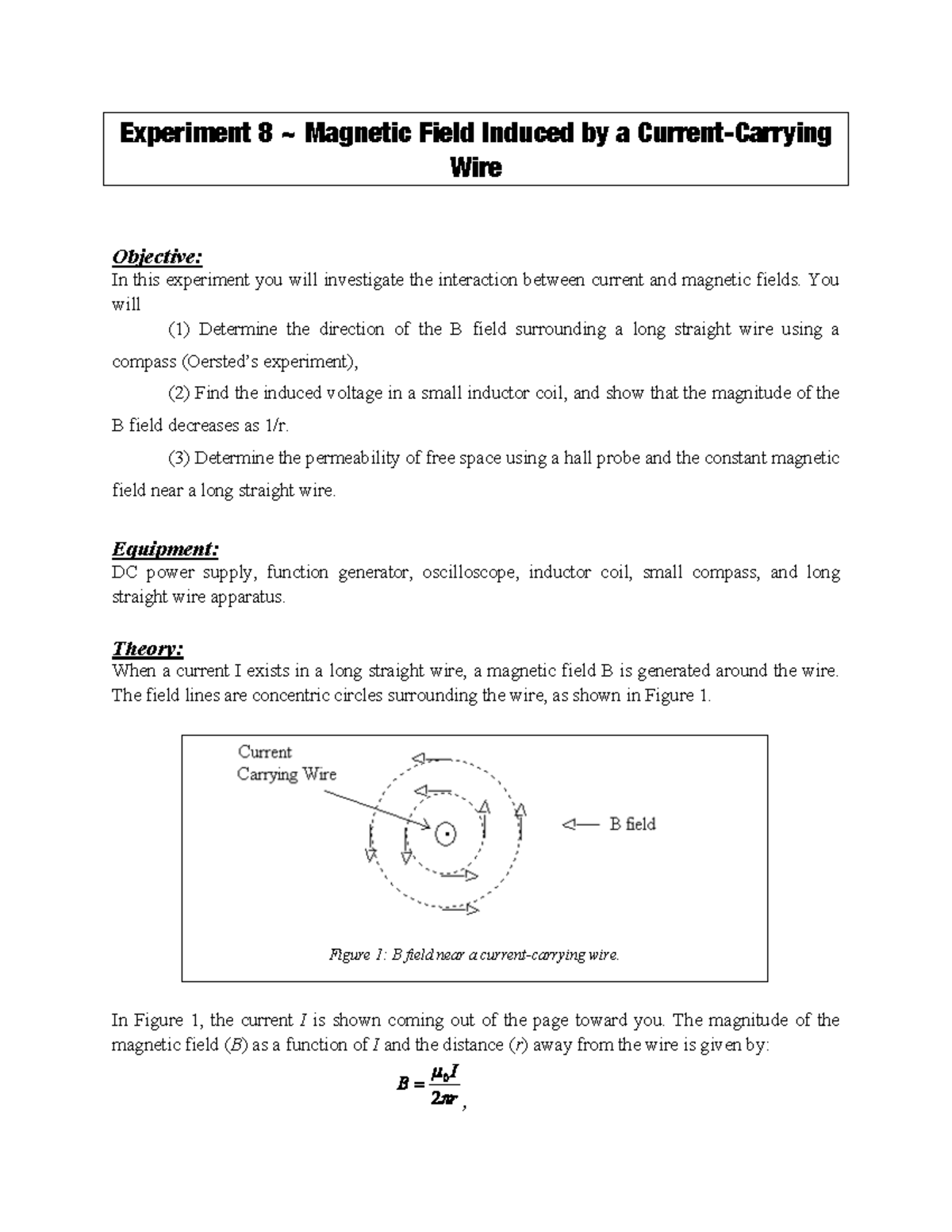 magnetic field experiment lab report matriculation