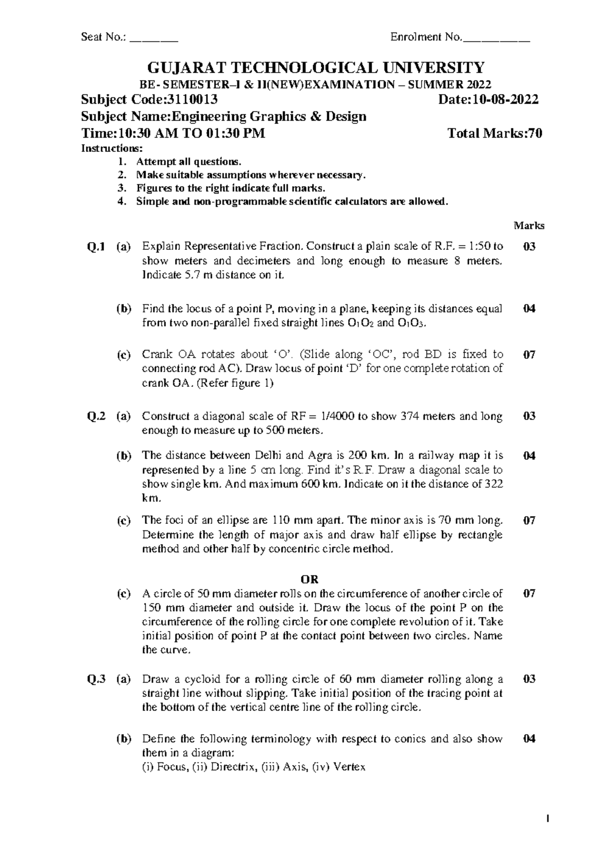 3110013 S 22 gtu edp past year paper 1 Seat No. ________ Enrolment