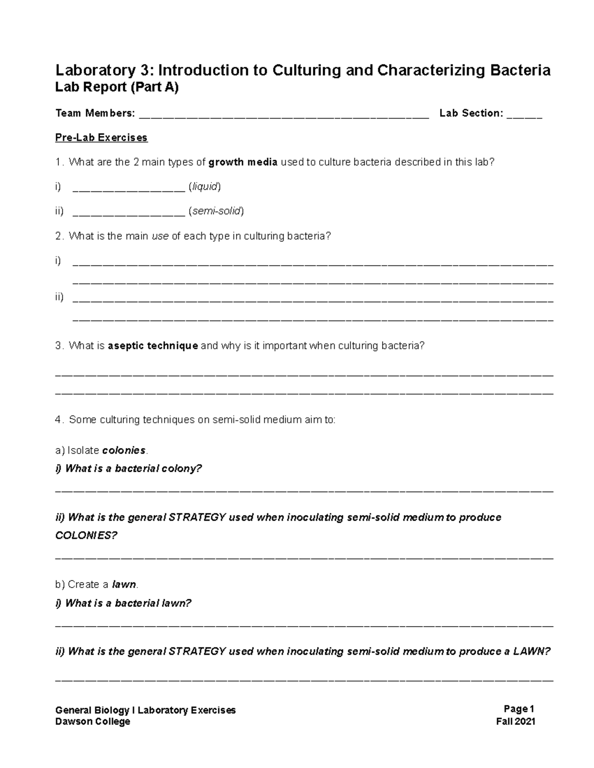 NYA Lab 3A Bacteria (Part A) LAB Report Laboratory 3 Introduction to Culturing and