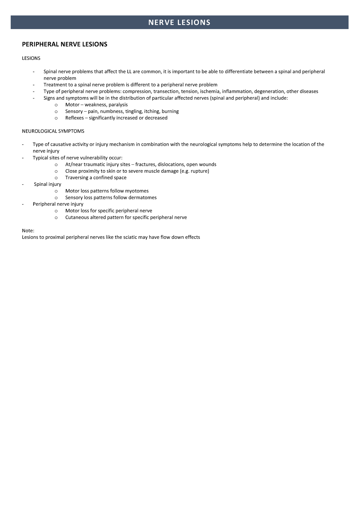 Lower Limb Nerve Lesions - PERIPHERAL NERVE LESIONS NERVE LESIONS ...