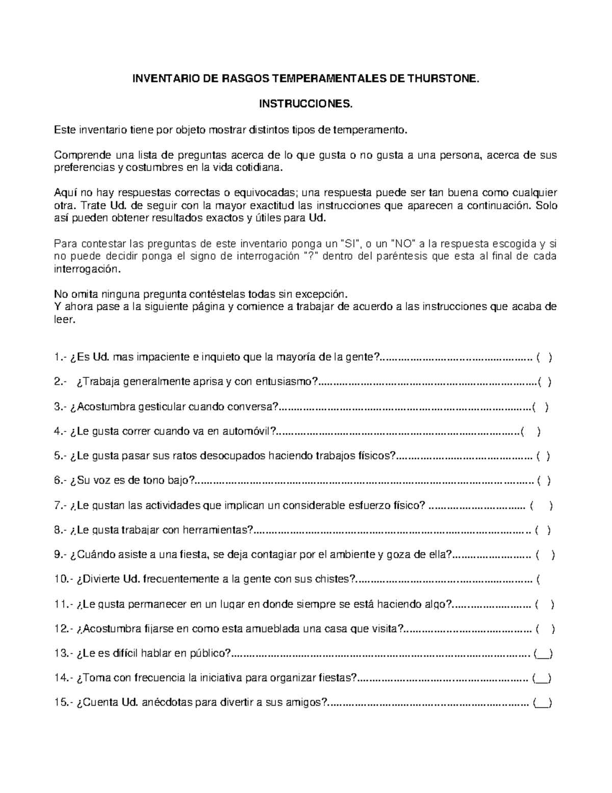 IRT Preguntas PARA APLICAR - INVENTARIO DE RASGOS TEMPERAMENTALES DE
