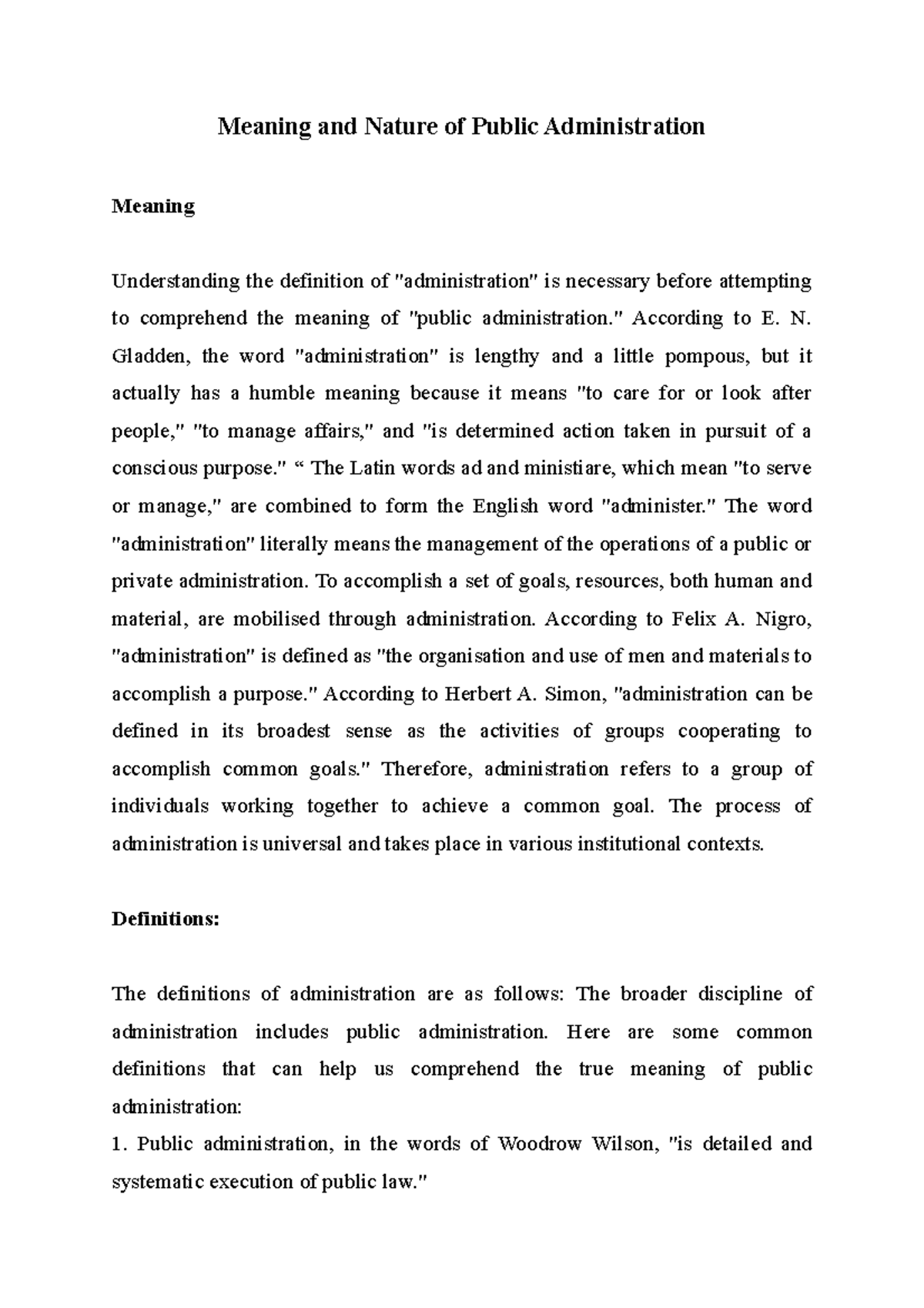 Meaning and nature of public administration meaning and nature of