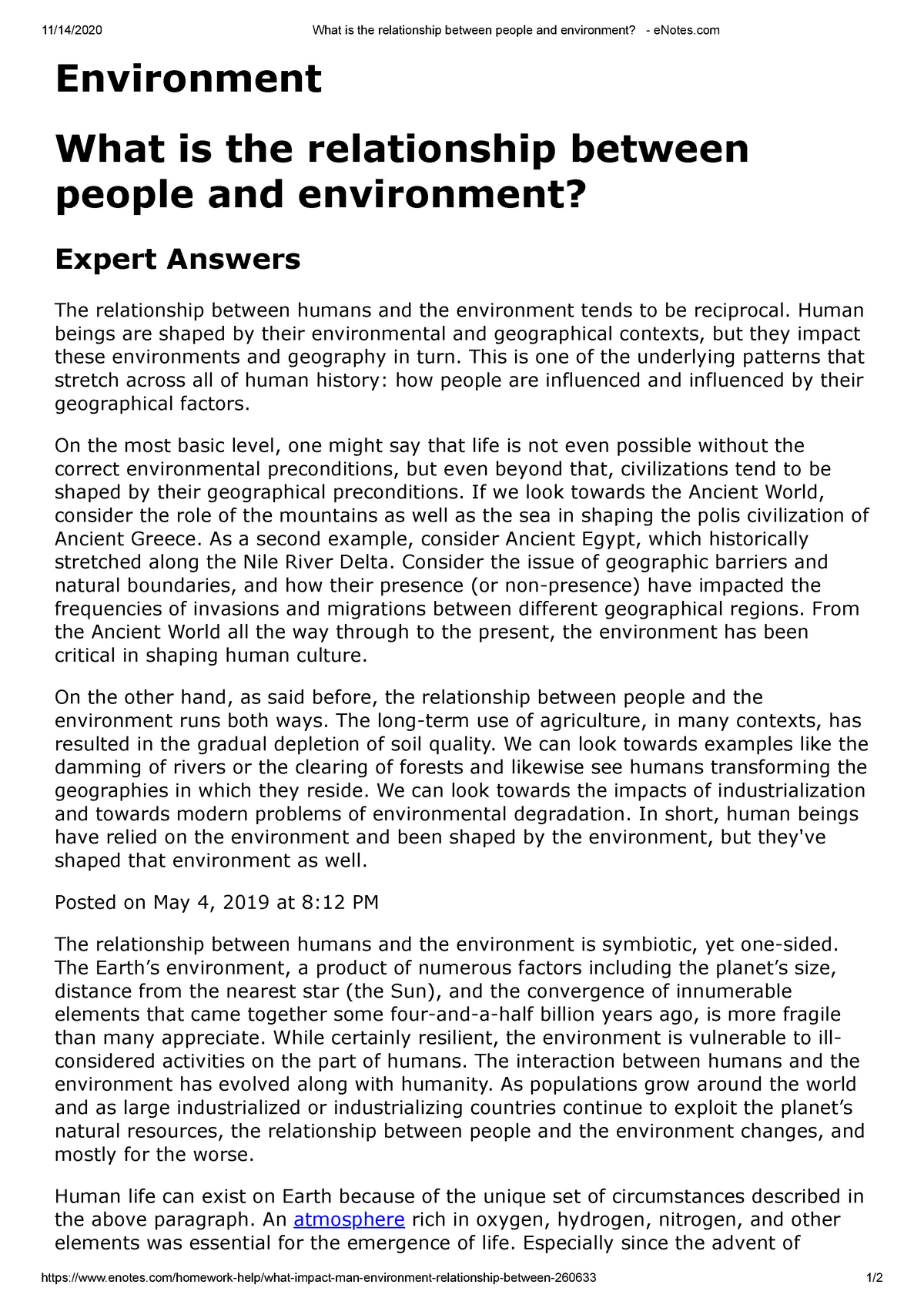 What Is The Relationship Between People And Environment E Notes 11 