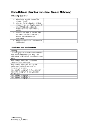 PR Techniques Notes - Public Relaions Techniques 2001 Media Alert ...