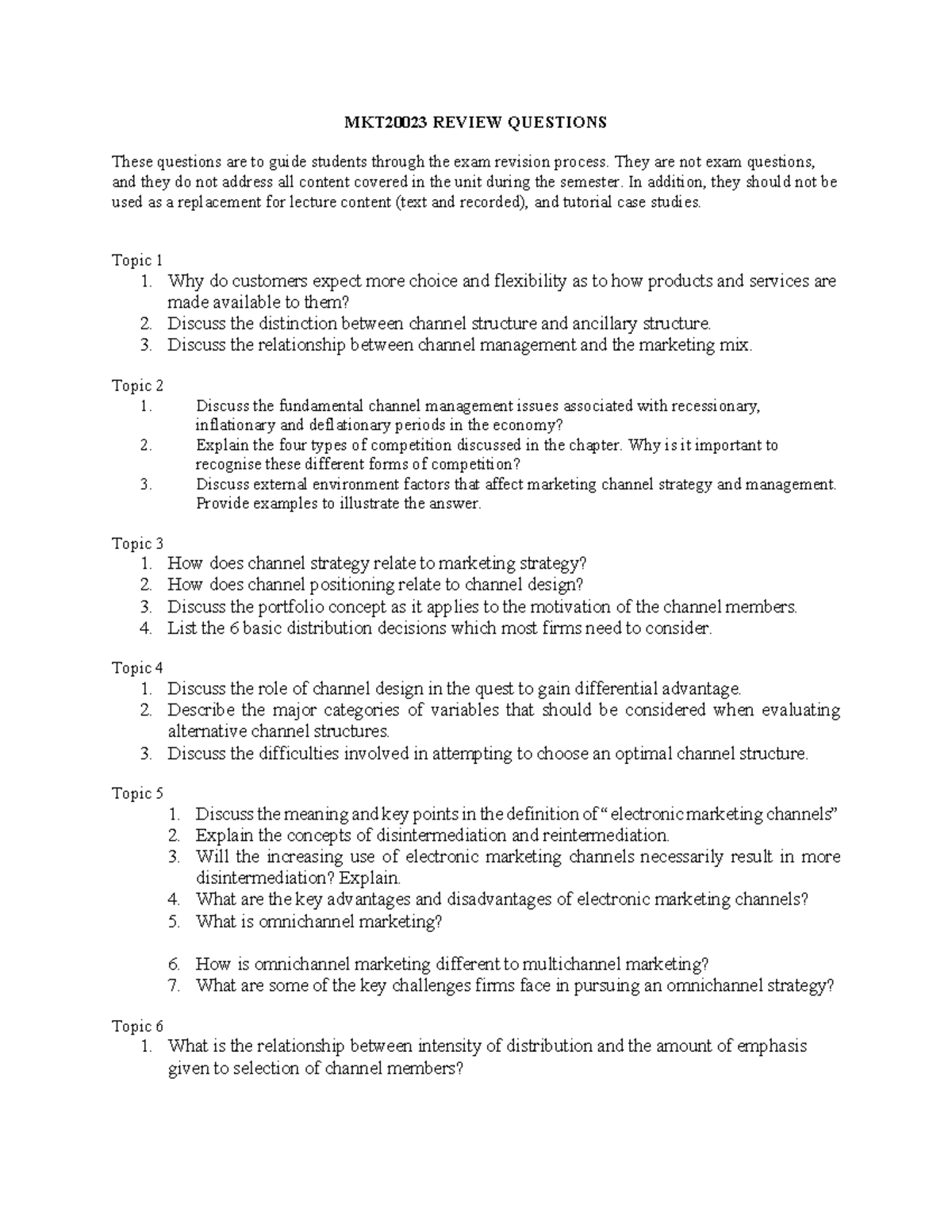 Channel Management Examples