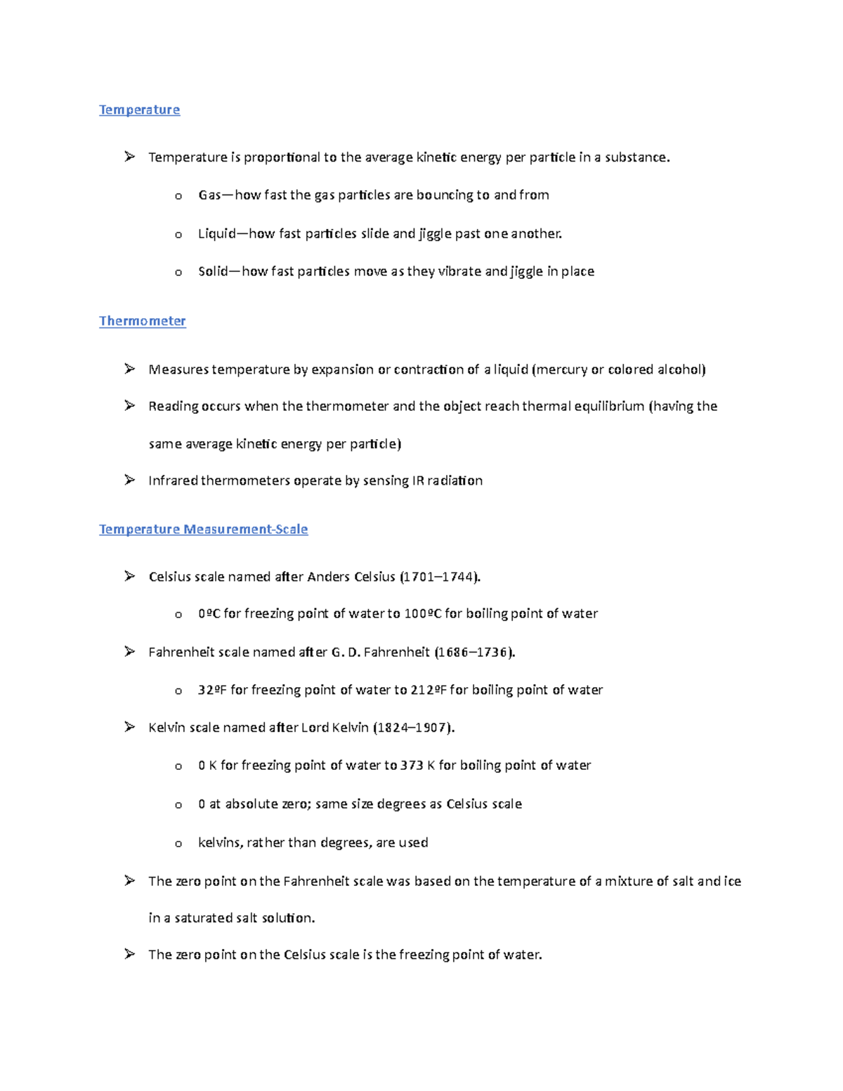Temperature 1 - Lecture notes Chapter 1 - Temperature Temperature is ...