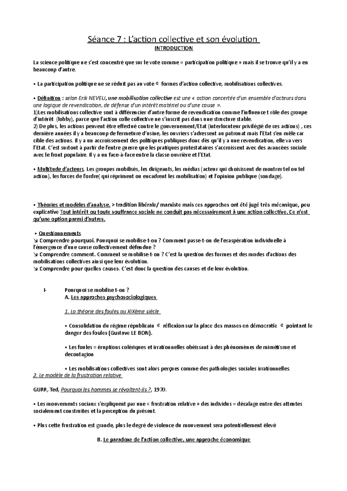 Séance 7 science po (Cours bapt) Séance 7 L’action collective et