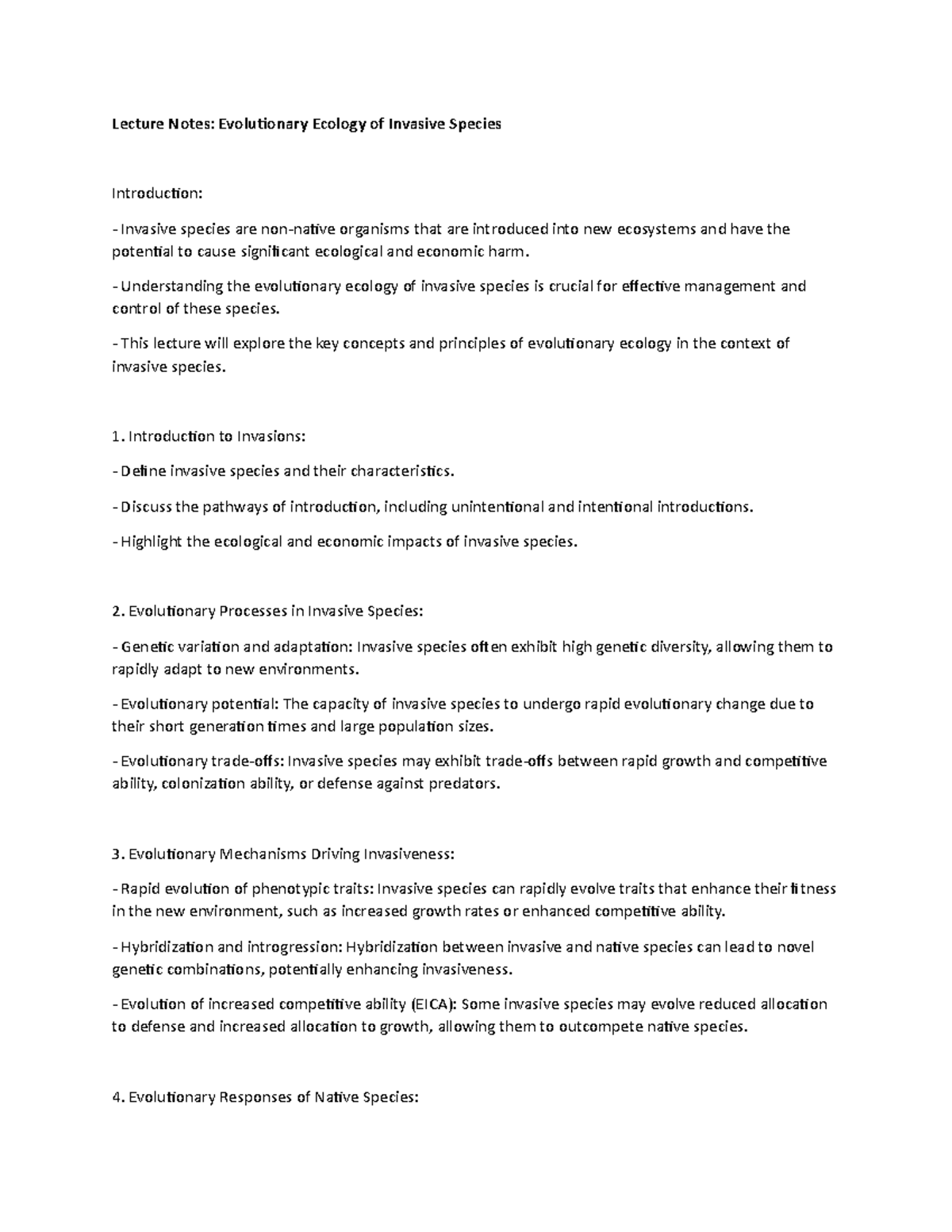 Evolutionary Ecology of Invasive Species - HU0S007 - SouthWales - Studocu